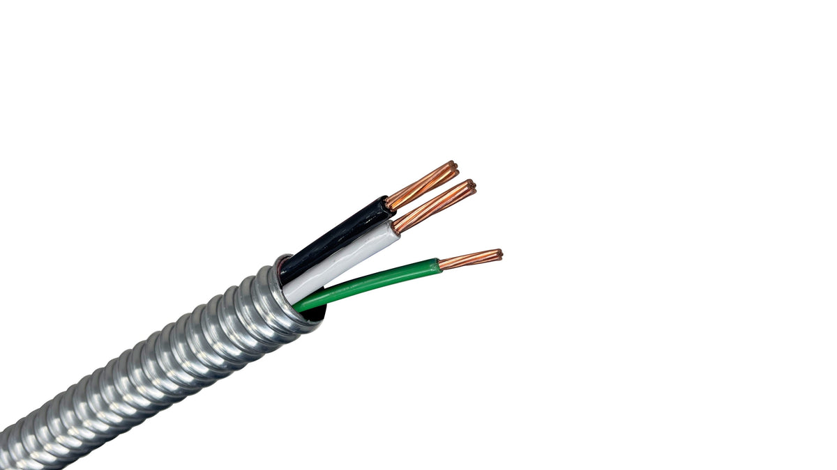 10/2 Stranded Copper MC Cable with Ground, 10 AWG 2 Conductor Metal Clad Armored Cable for Commercial Lighting and Outlets.