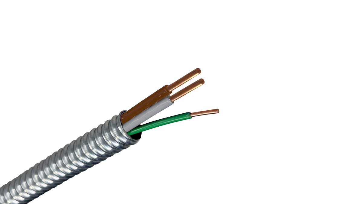 12/2 Solid Copper MC Cable with Ground (Brown, Gray), 12 AWG 2 Conductor 277V Metal Clad Armored Lighting Cable.