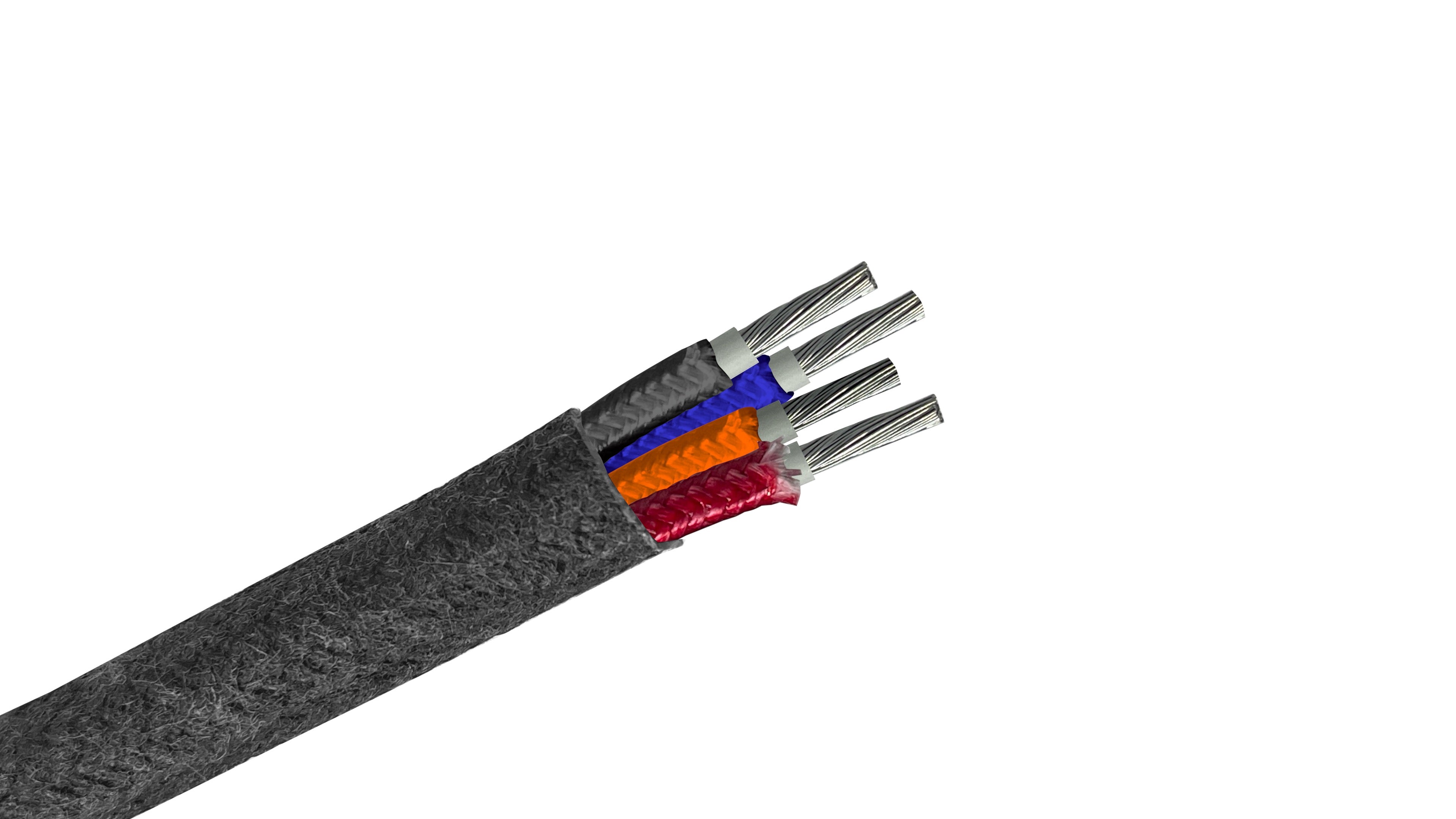 12/4 SRG-K 200°C High Temp Motor Lead Wire, 12 AWG 4-Conductor, Silicone Insulation & K-Fiber Braid, Flexible Tinned Copper.