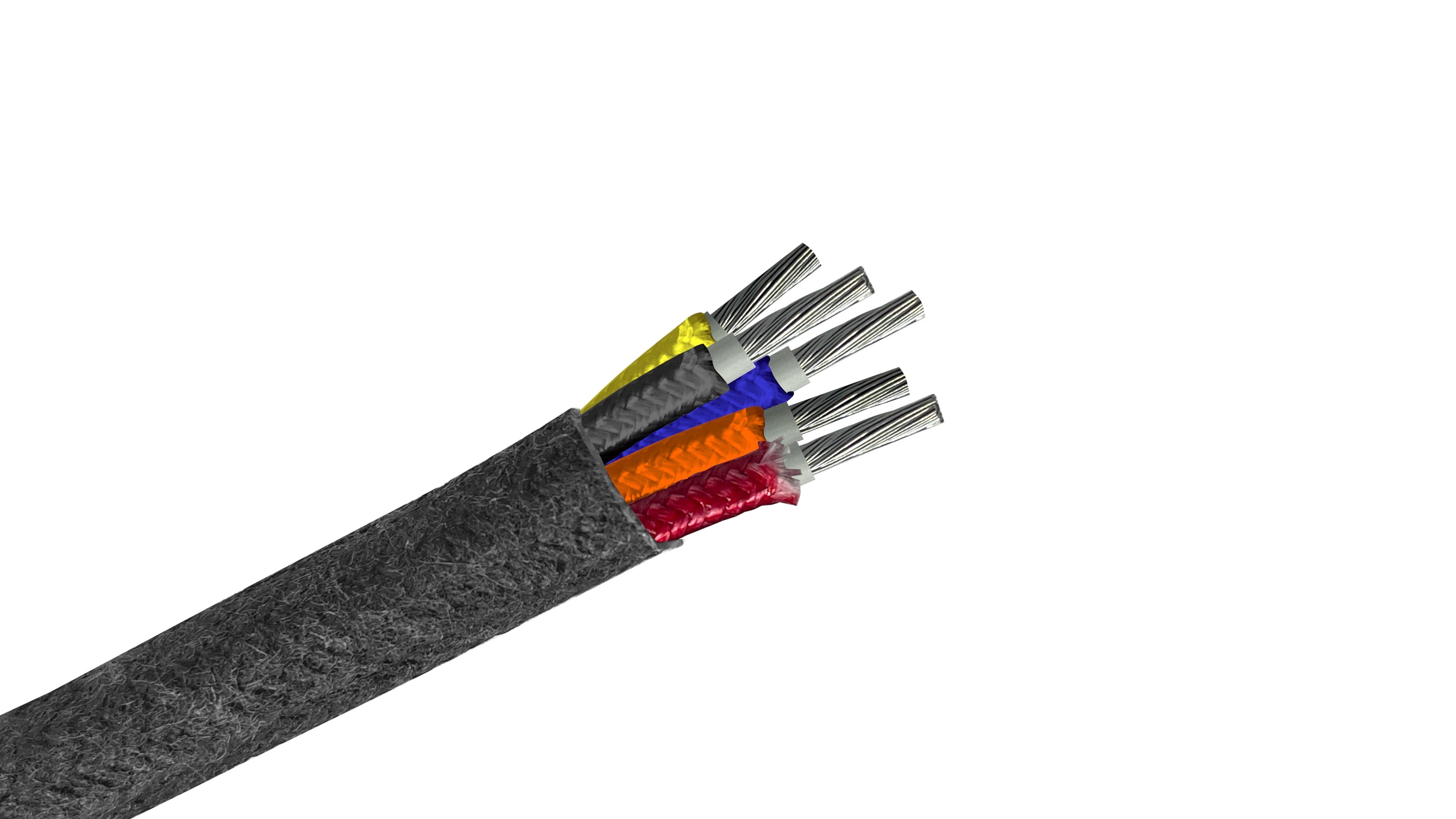 12/5 SRG-K 200°C High Temp Motor Lead Wire, 12 AWG 5-Conductor, Silicone Insulation & K-Fiber Braid, Tinned Copper.