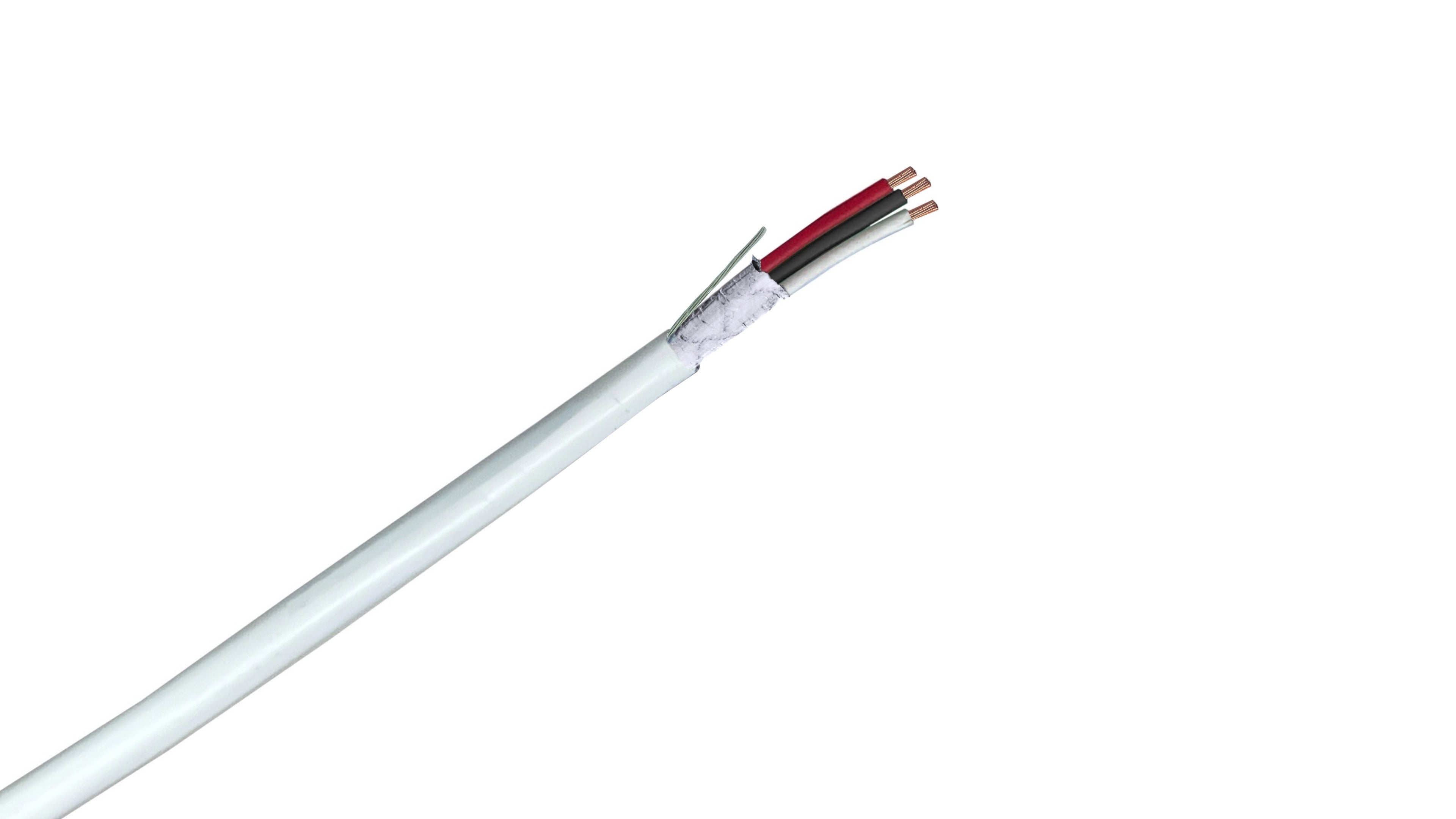 14/3 Shielded Security Cable, 14 AWG 3-Conductor Stranded, CMP Plenum Rated, Foil Shield with Drain, Low Voltage Power Wire.