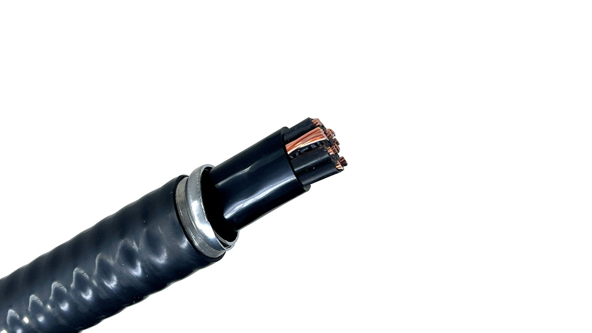 14/8 Teck 90 Cable, 600V Aluminum Interlocked Armor, 14 AWG 8 Conductor Industrial Armored Control Cable with Ground.