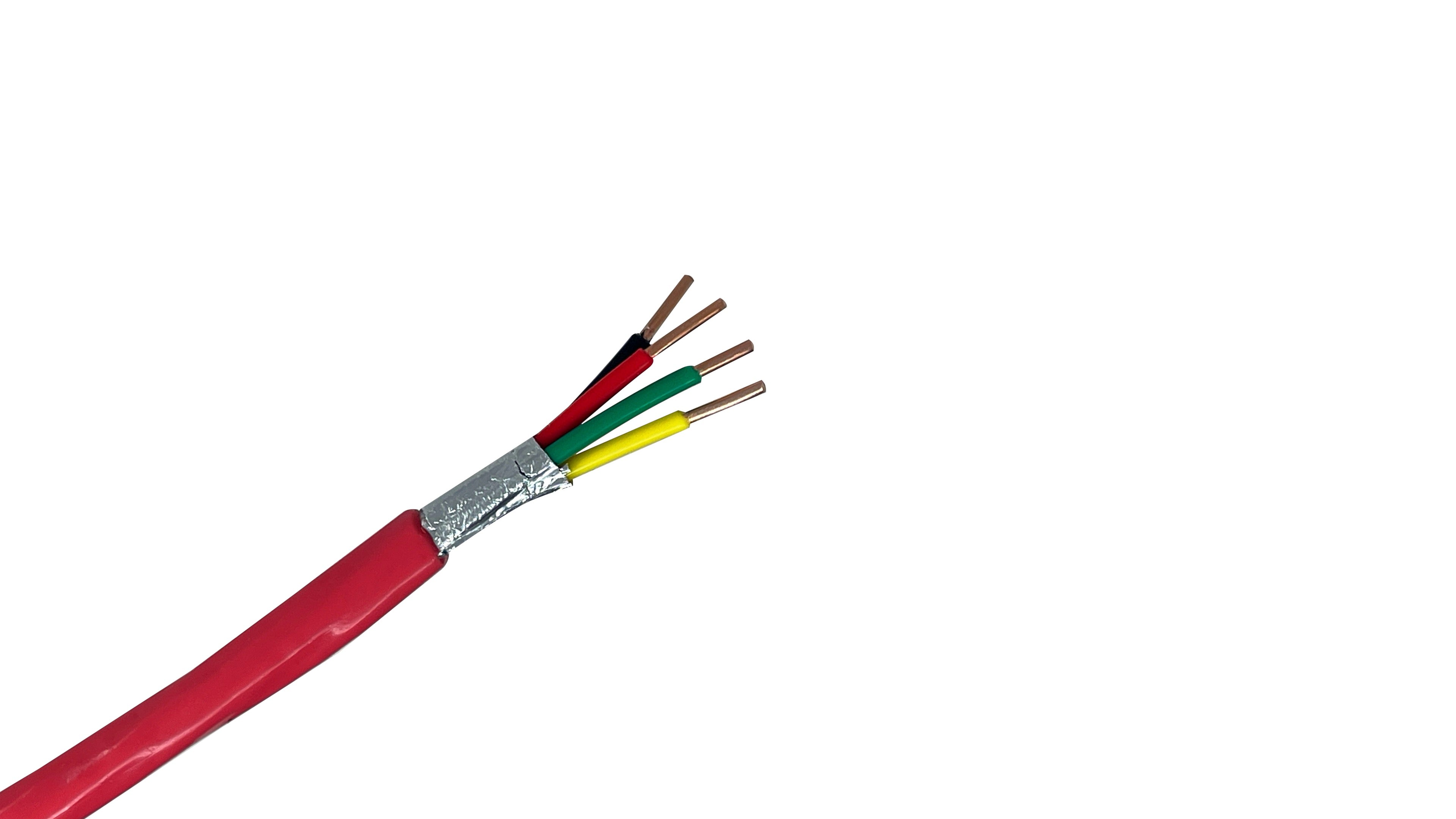 16/4 Shielded FPLP NYC Approved Fire Alarm Cable, 4C 16 AWG Conductors, 150C LL39 Red Plenum Overall Foil Shielded Wire.