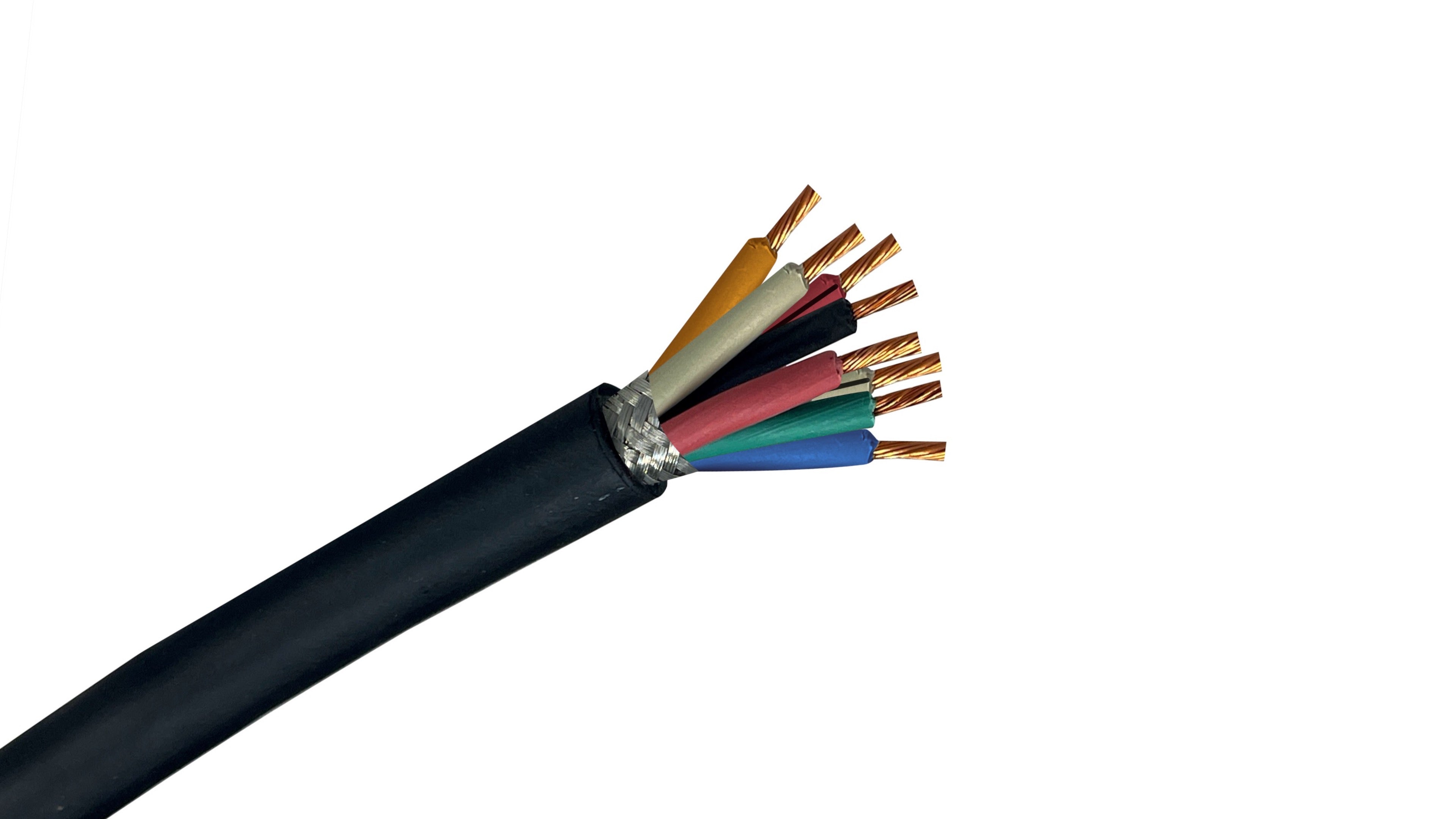 16/8 Shielded SOOW Cable, 16 AWG 8-Conductor Portable Control Cord, 600V Oil & Water Resistant Black Rubber Jacket.