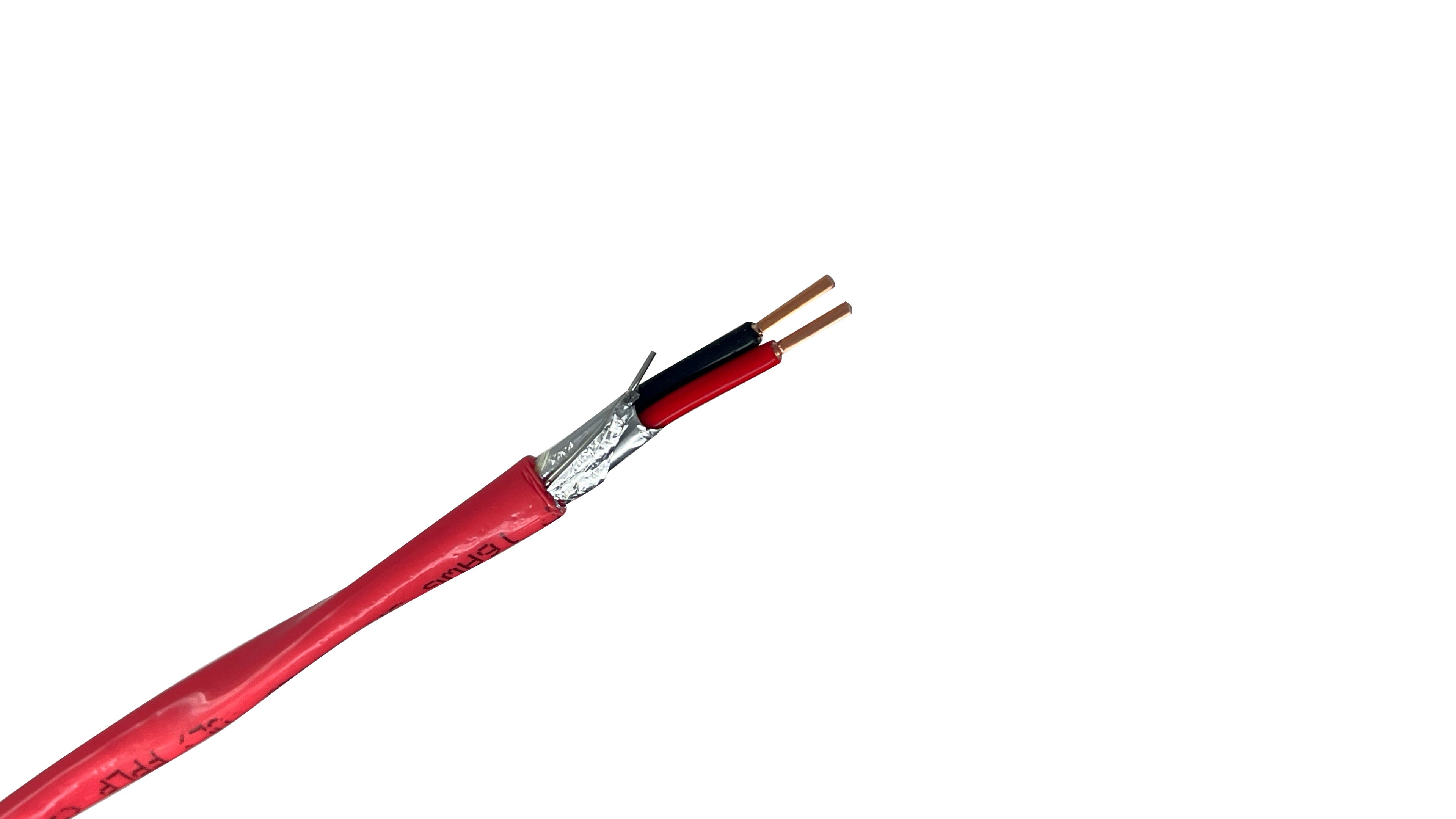 18/2 Shielded FPLP NYC Approved Fire Alarm Cable, Black and Red 18 AWG Conductors, 150C LL39 Red Plenum Shielded Wire.