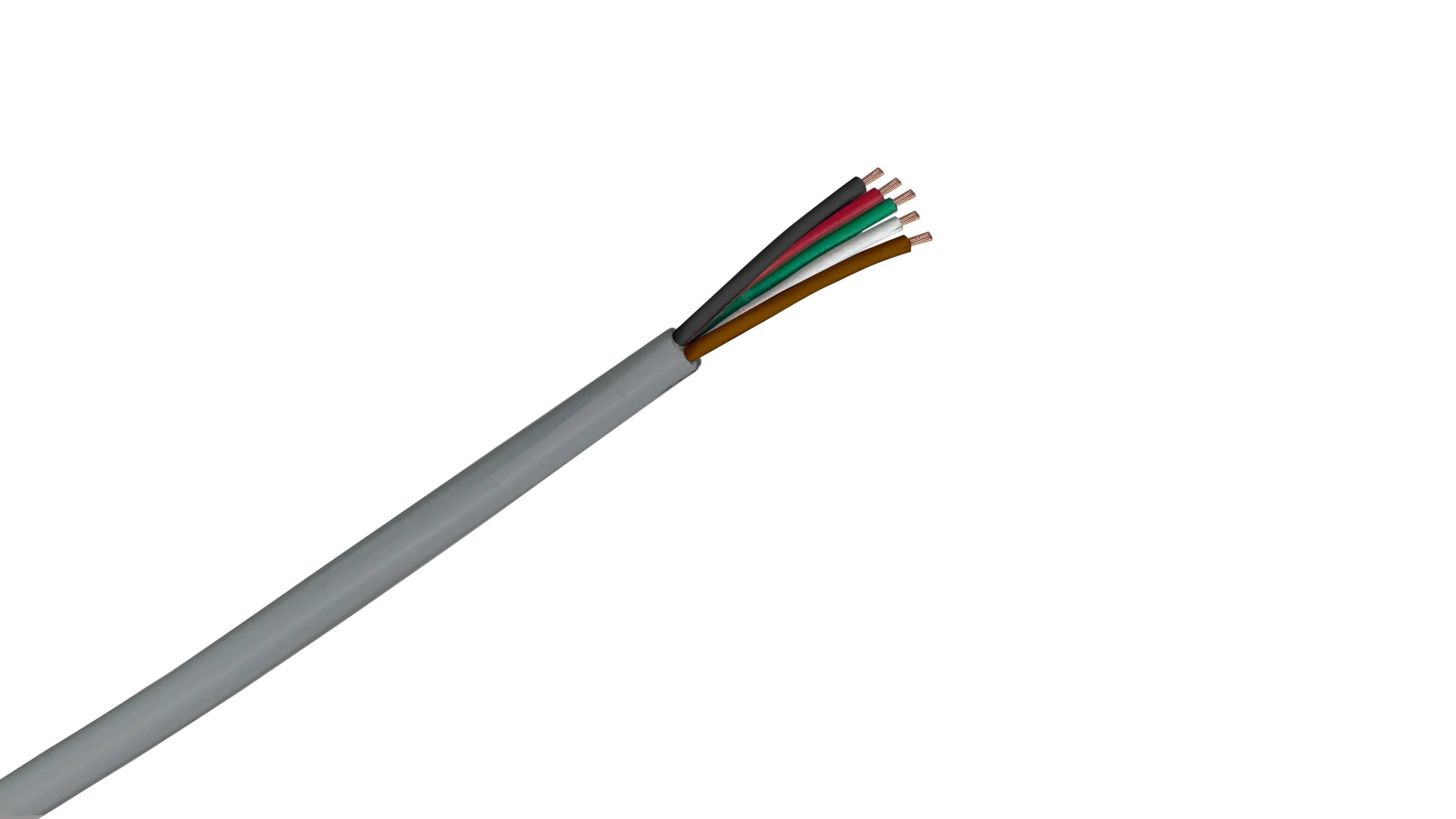 18/5 Security Cable, 18 AWG 5-Conductor Stranded BC, Unshielded CMR Riser Rated, Gray PVC Jacket, Multi-Zone Alarm Wire.