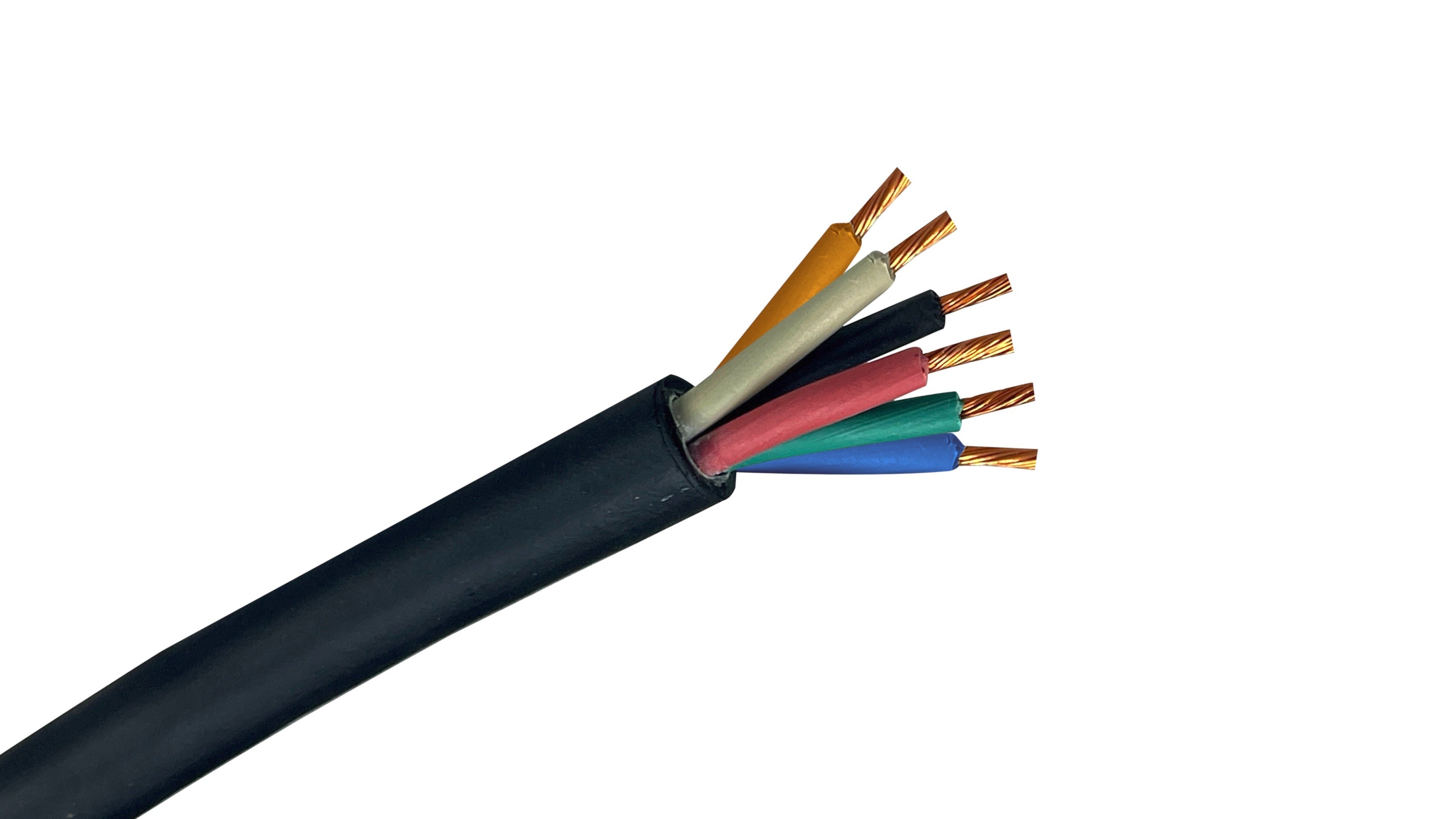 18 AWG 6C SOOW 600V portable cord, flexible 6-conductor rubber power cable with oil and water resistant thermoset jacket.