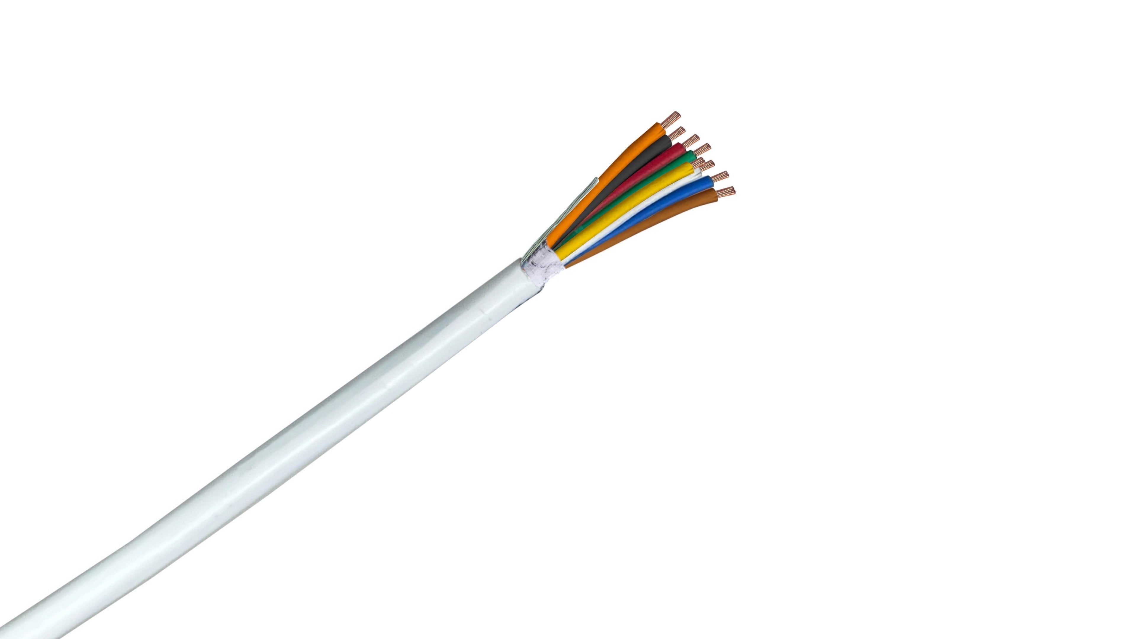 18/8 Shielded Security Cable, 18 AWG 8-Conductor Stranded, CMP Plenum Rated, Foil Shield with Drain, Low Voltage Power Wire.