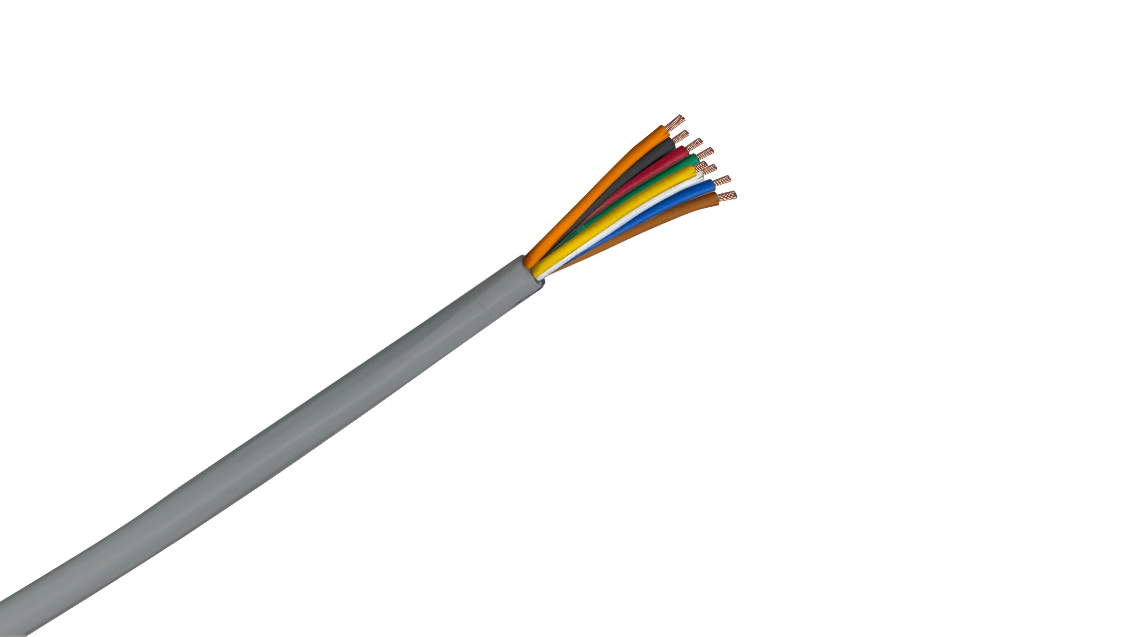 18/8 Security Cable, 18 AWG 8-Conductor Stranded BC, Unshielded CMR Riser Rated, Gray PVC Jacket, Multi-Zone Alarm Wire.