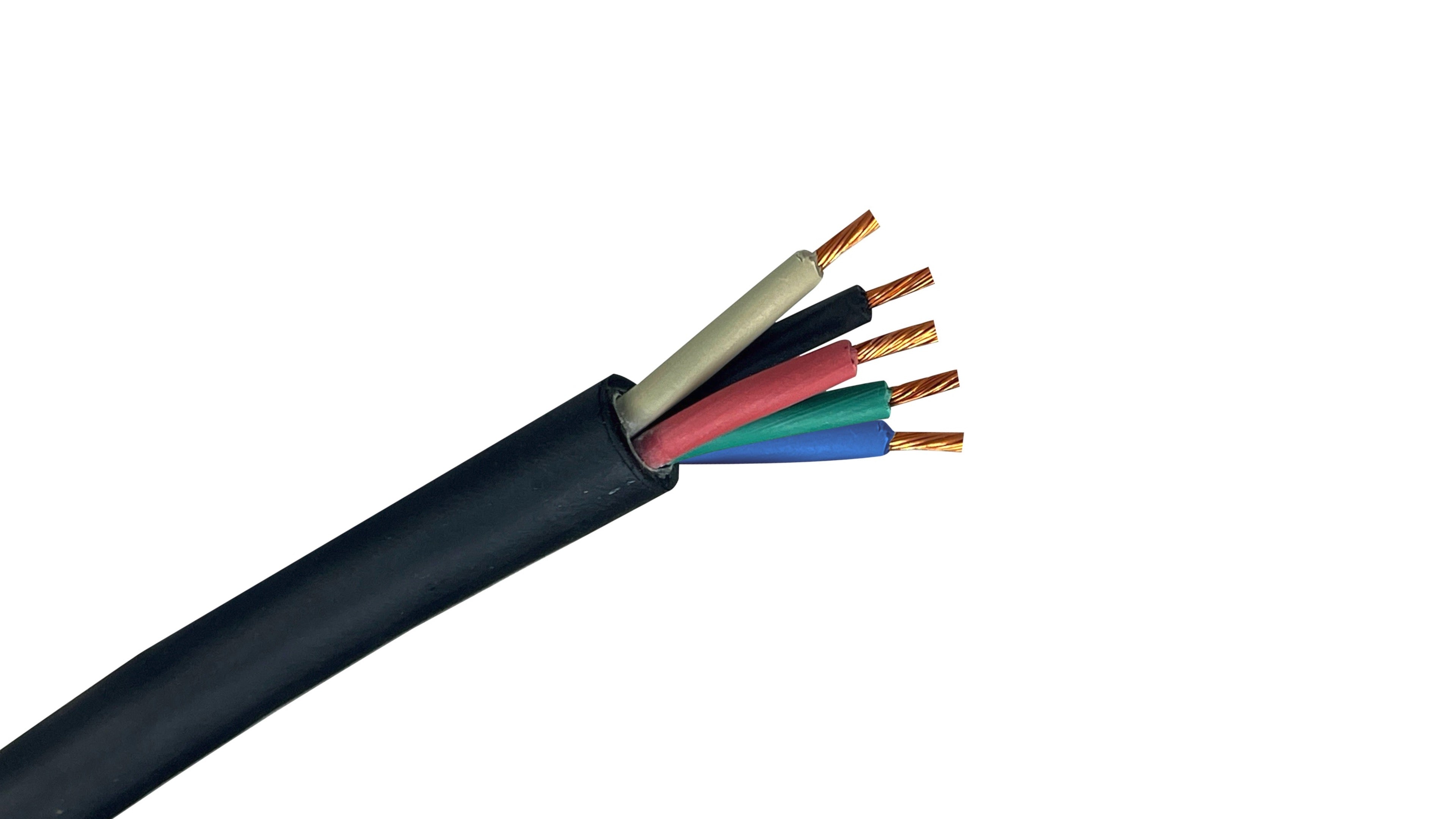 2 AWG 5C SOOW 600V Non UL portable cord, flexible 5-conductor rubber power cable with oil and water resistant thermoset jacket.