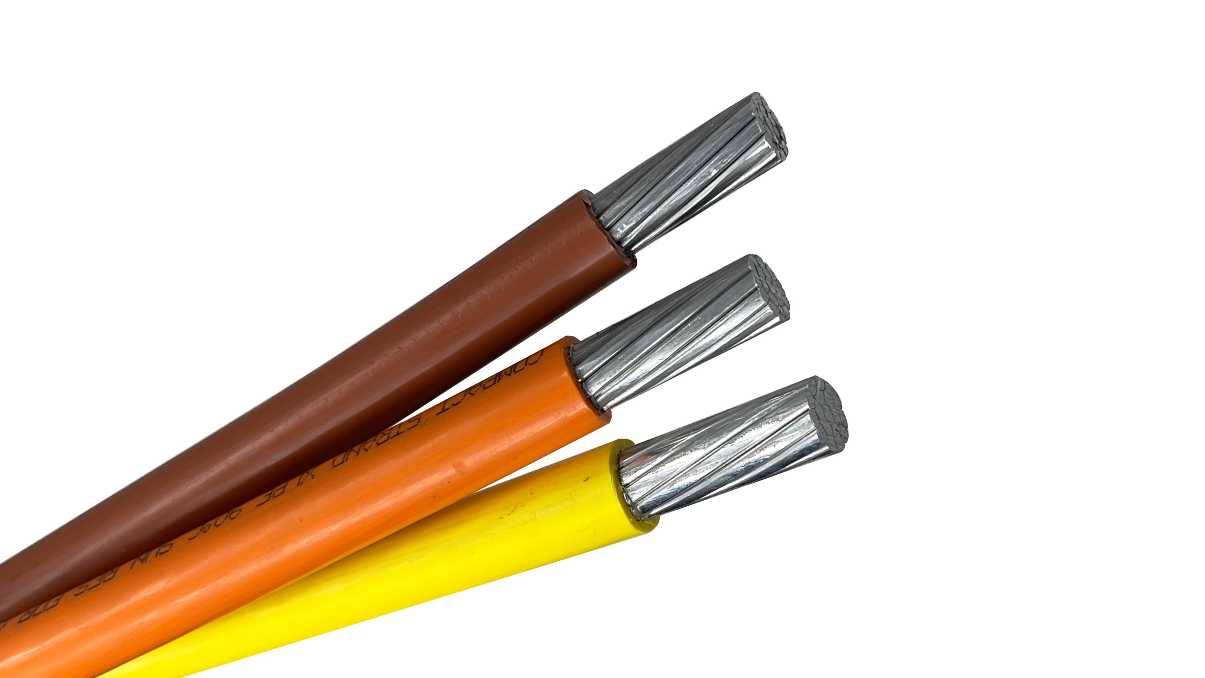 3/0 3C Priority-Plex Aluminum XHHW-2, Brown Orange Yellow 480V Phases, 200A Rated, Industrial Feeder, XLPE Insulation.