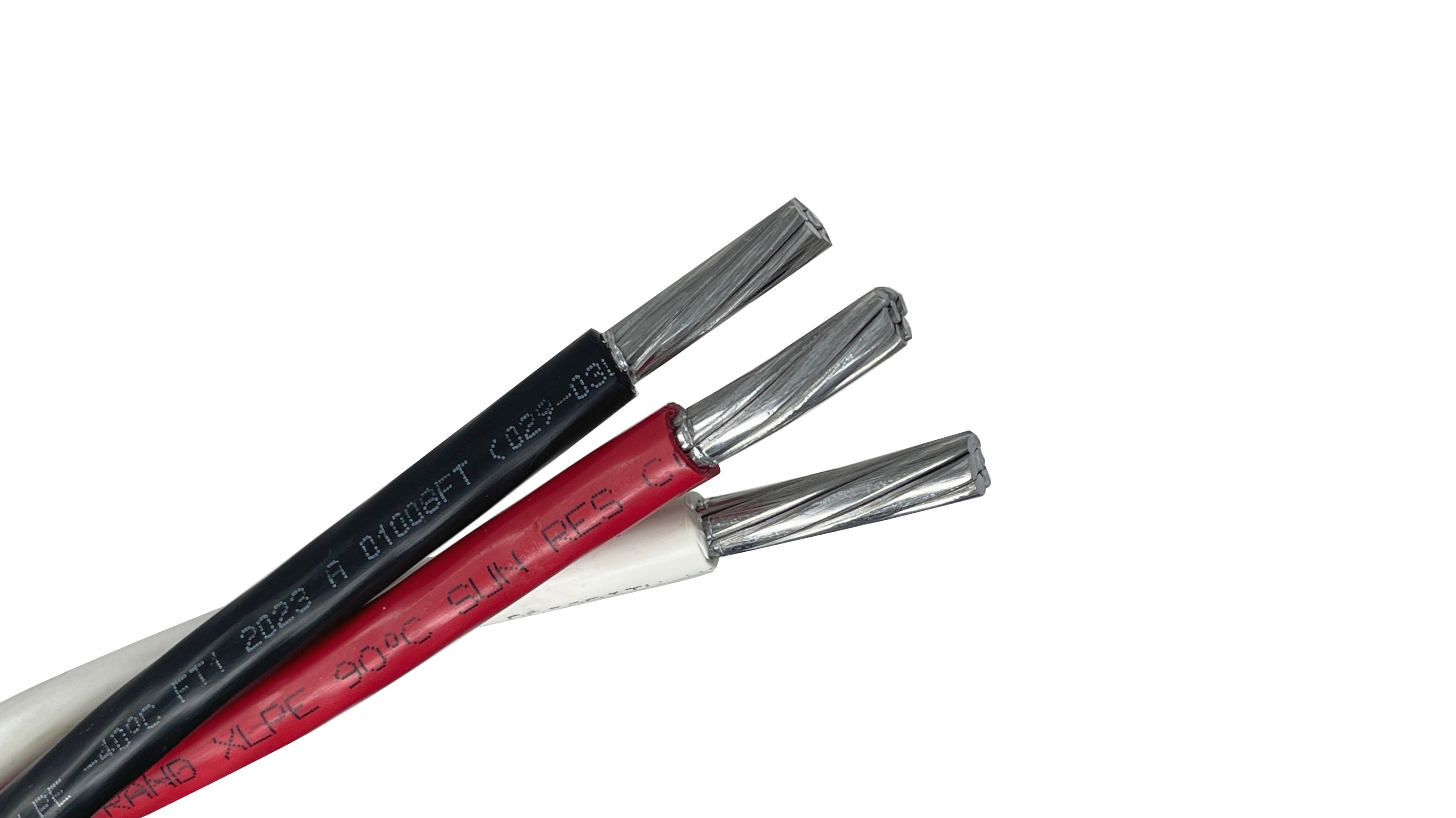 500 MCM 3C Priority-Plex Aluminum XHHW-2 Cable, Black Red White Color Coded, 600V Heavy Industrial Feeder, XLPE Insulation.