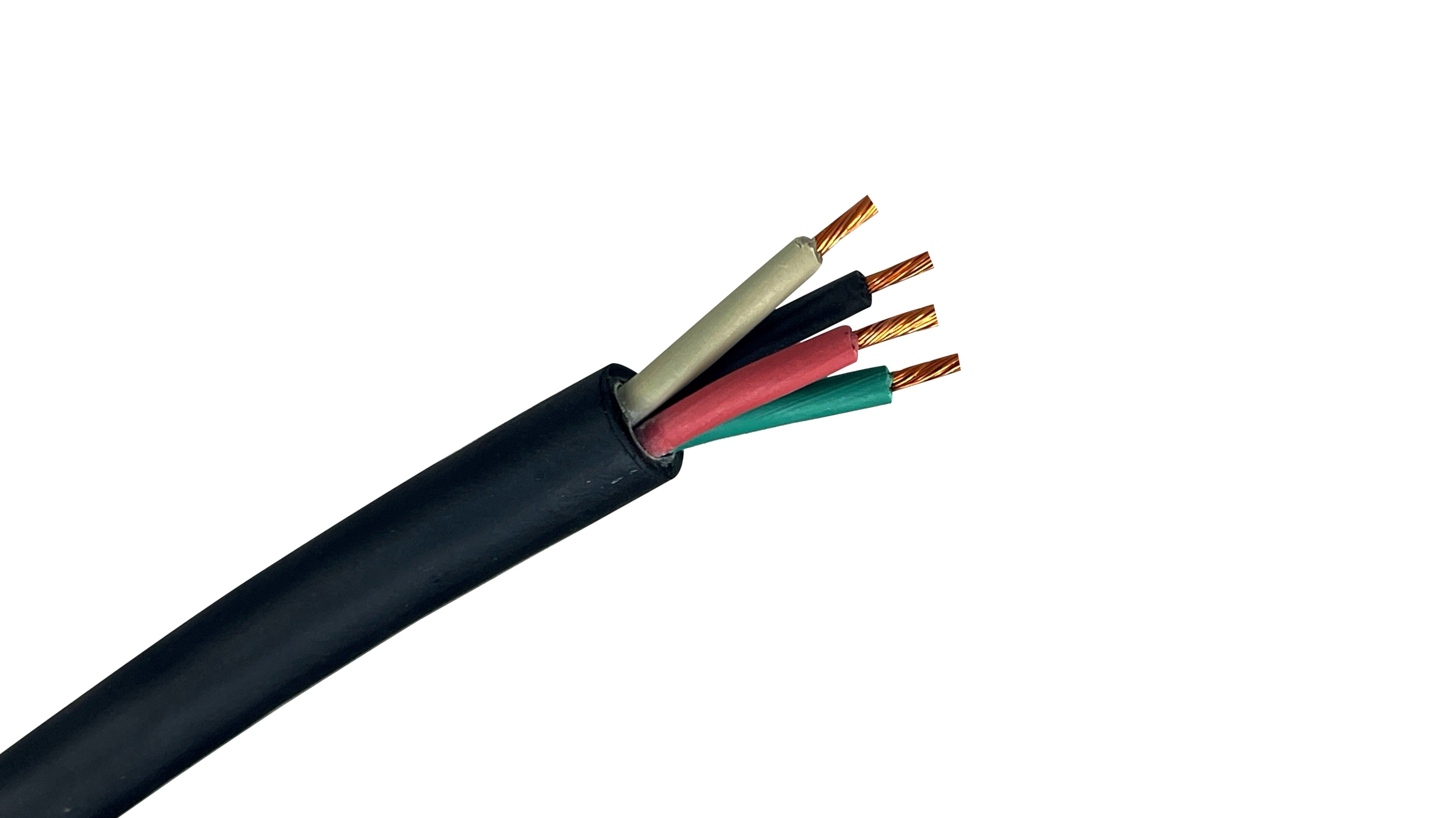 6 AWG 4C SOOW 600V UL/CSA portable power cable, flexible 4-conductor rubber cord for industrial machinery and 3-phase power.