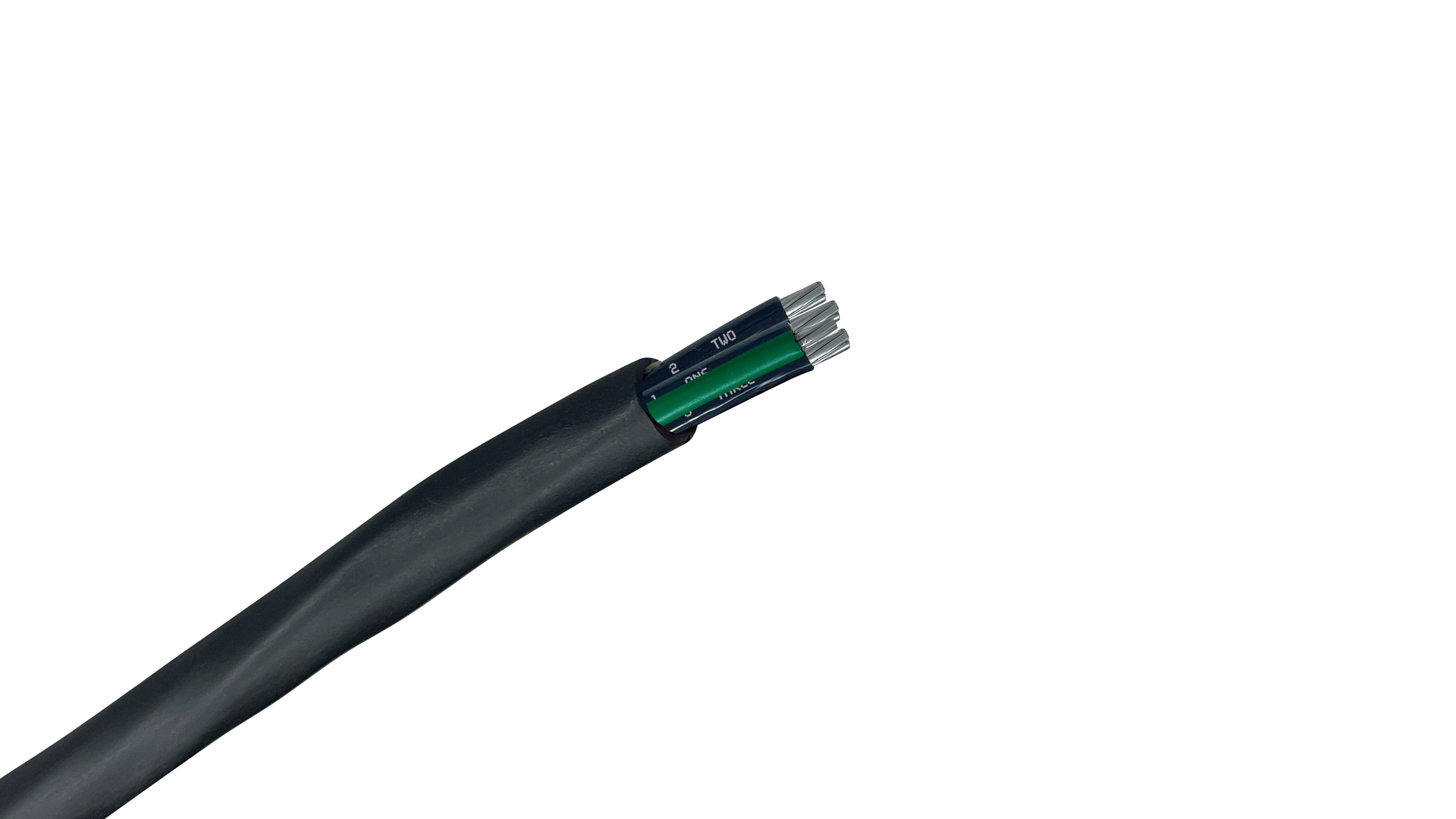 2 AWG 3 Conductor Aluminum Tray Cable (TC-ER), XLPE insulated, for industrial power and control wiring.