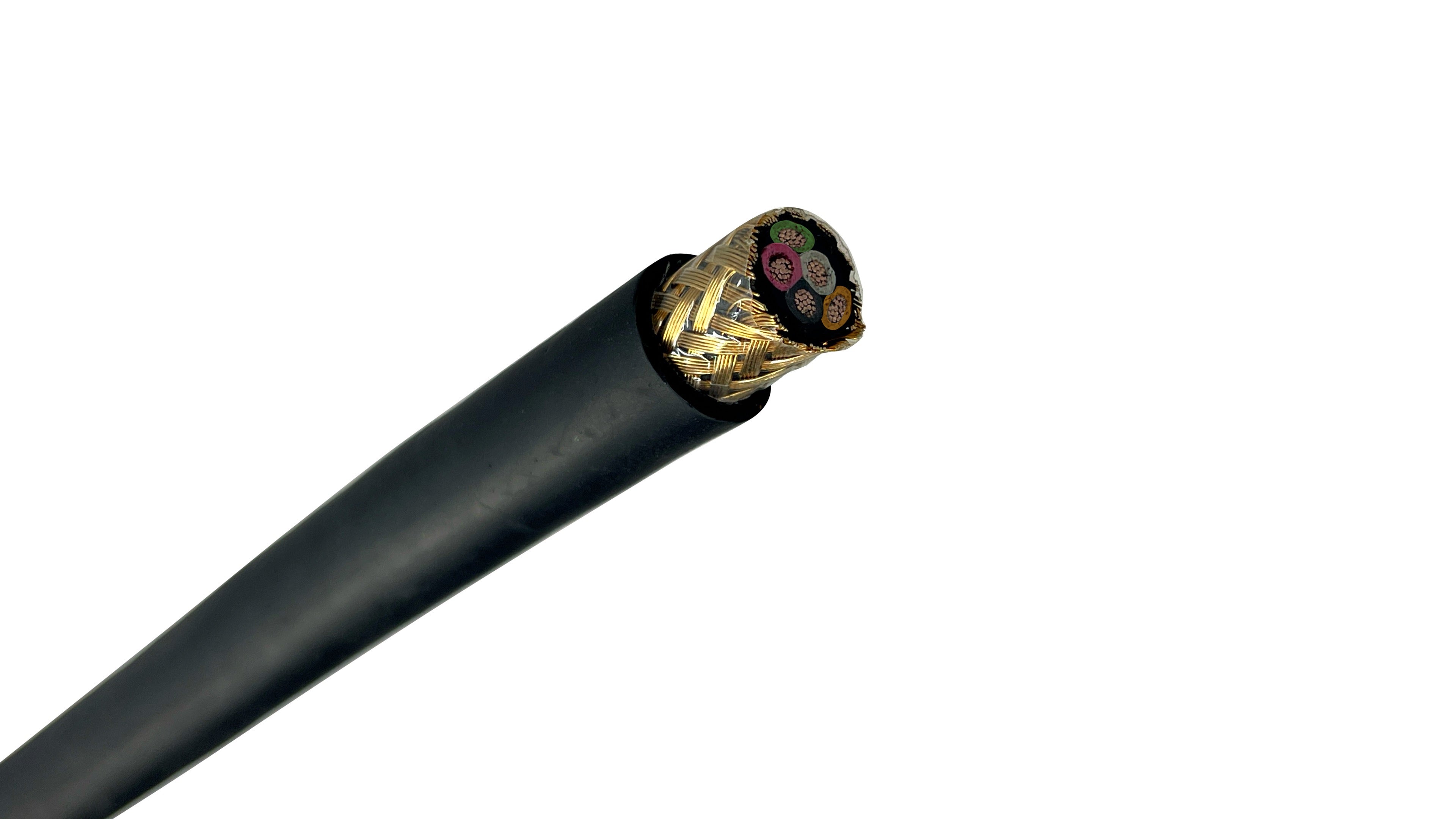 12 AWG 5C Type P armored cable showing steel wire braid and thick LSZH jacket, for marine and drilling systems.