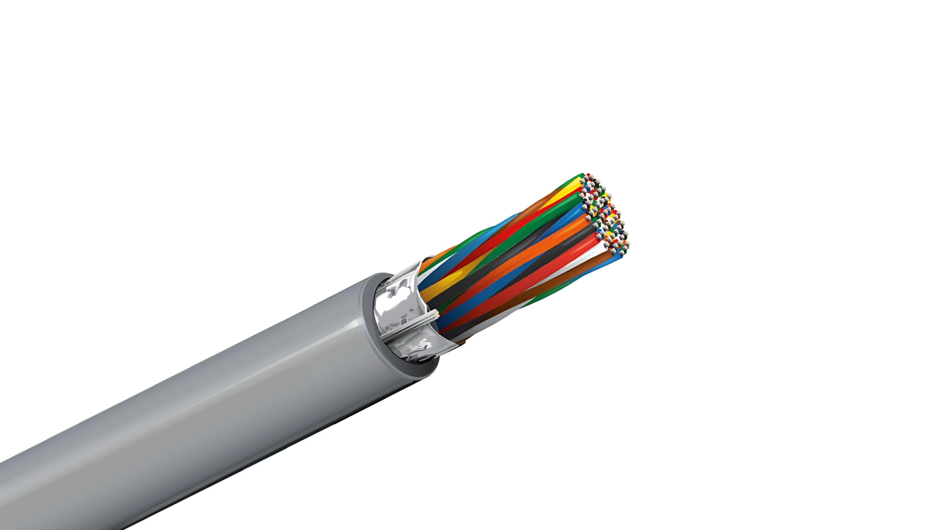 Belden 9525 Cable, 24 AWG 25-Pair Shielded, 50-Conductor, 100% Beldfoil Coverage, Chrome PVC Jacket, RS-232 Computer Trunk.