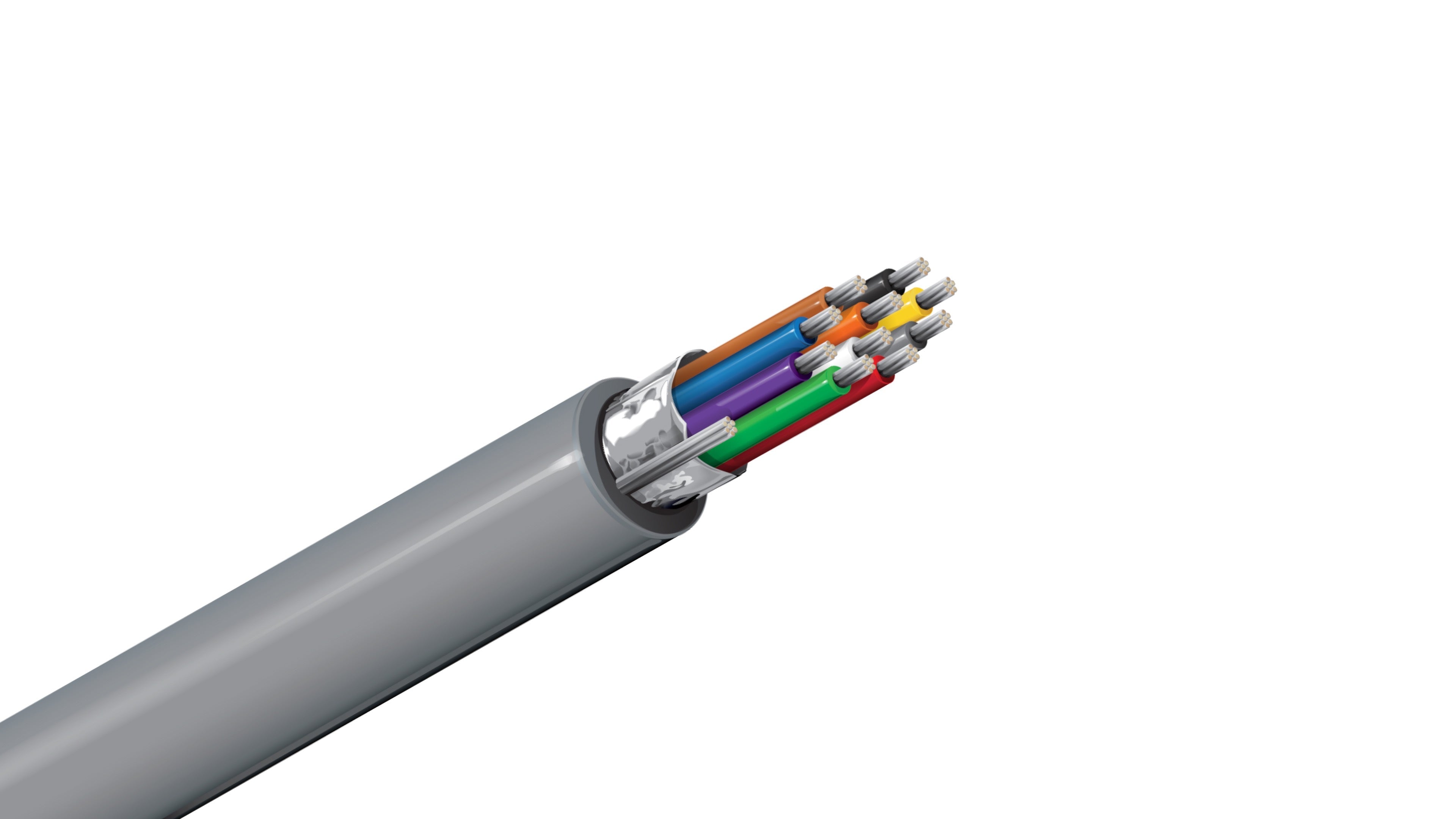 Belden 9540 Cable, 24 AWG 10-Conductor Shielded, 100% Beldfoil Coverage, Chrome PVC Jacket, RS-232 Computer Control Cable.