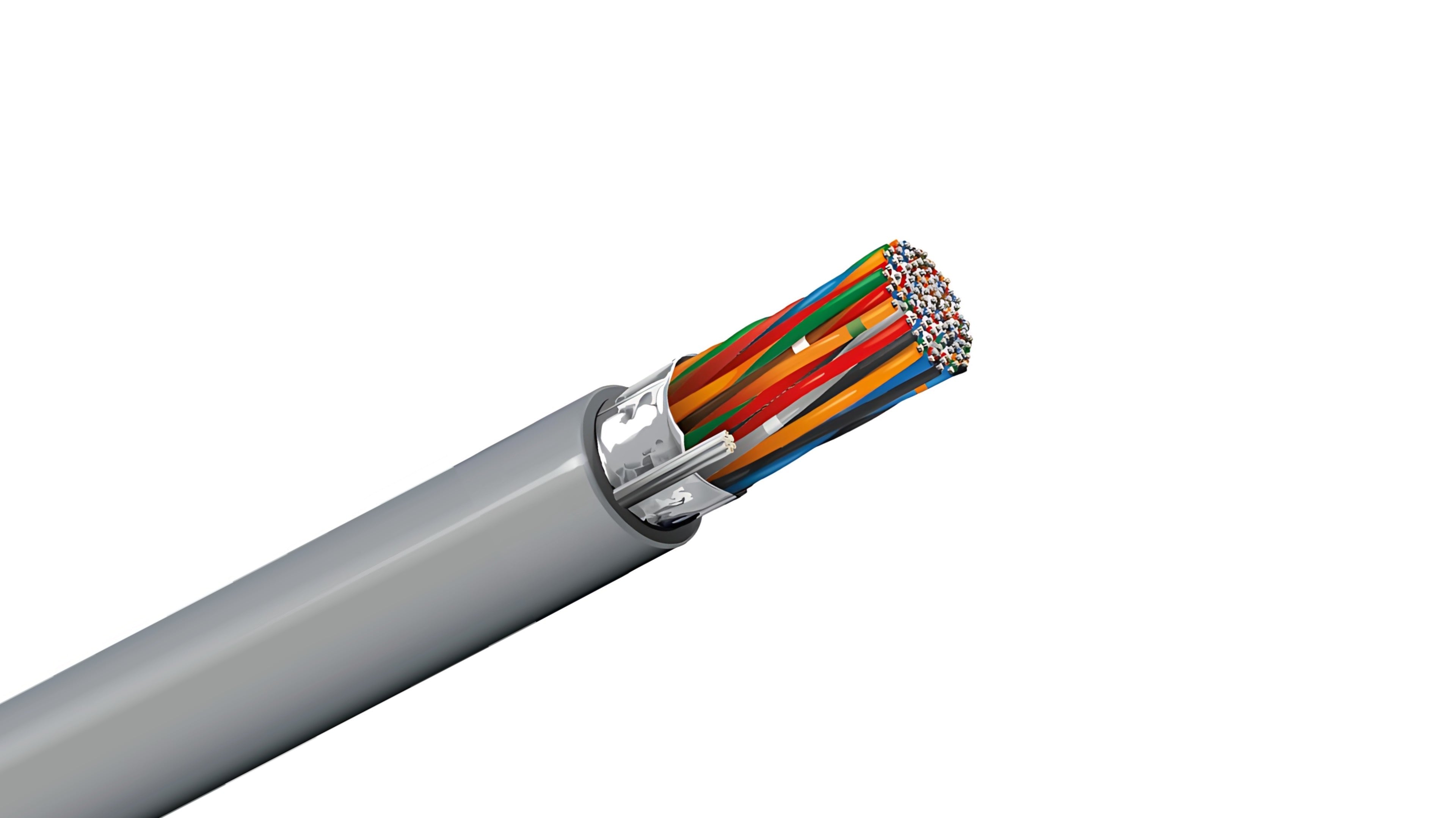 Belden 9550 Cable, 24 AWG 50-Conductor Shielded, 100% Beldfoil Coverage, Chrome PVC Jacket, RS-232 Computer Trunk Cable.