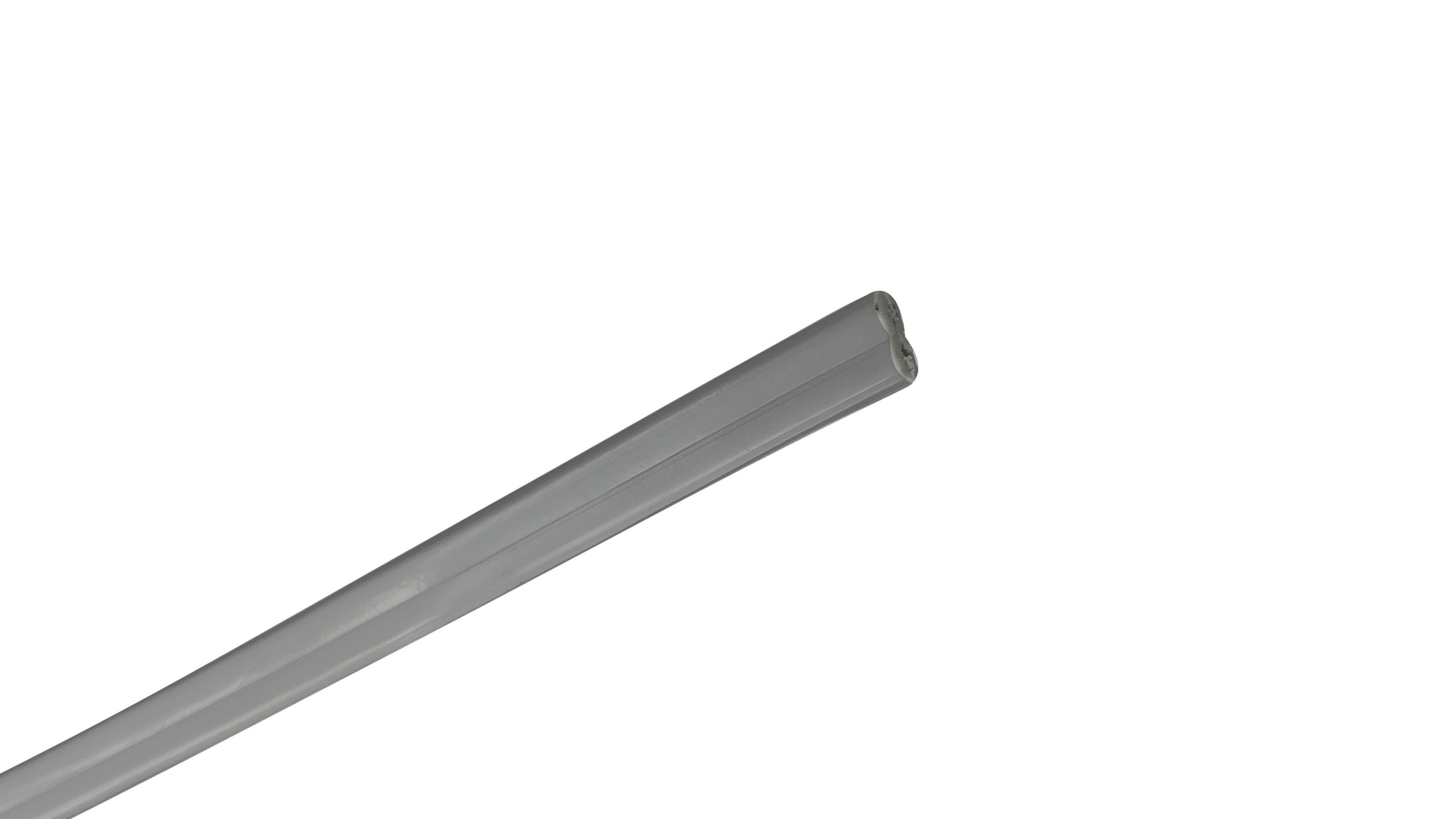 18 AWG 2 Conductor (zip cord) SPT-1 Lamp Cord, 300V, with gray parallel PVC jacket.