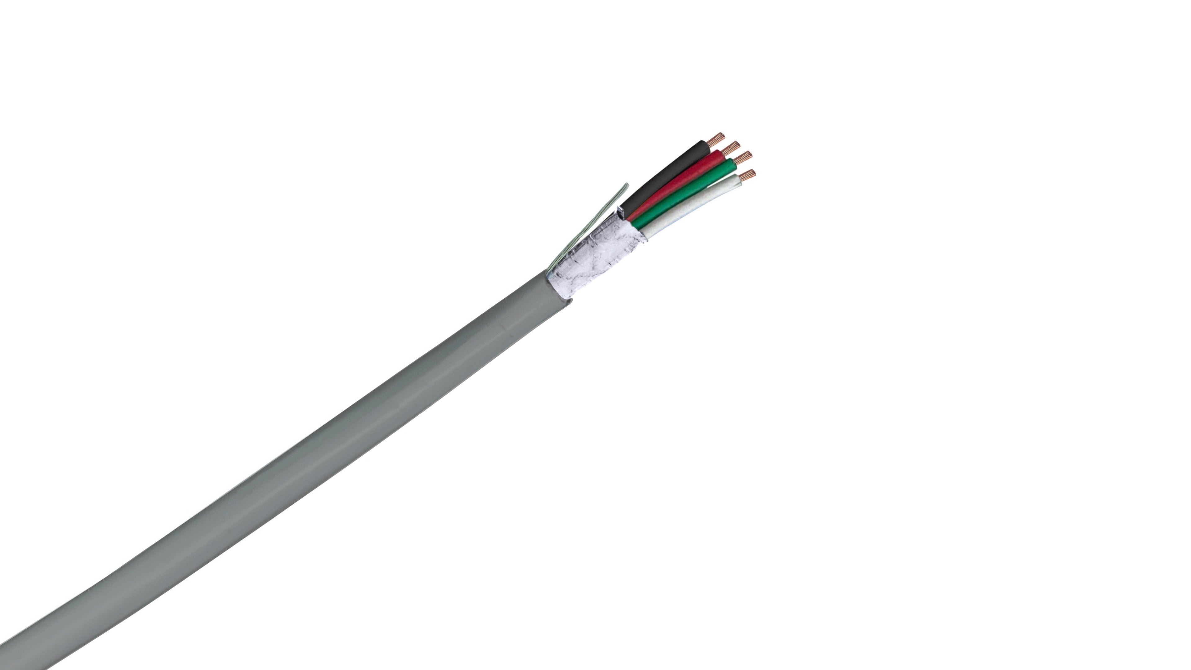 12-4 Shielded Riser Security Cable, 12 AWG 4-Conductor CMR Rated, Foil Shield with Drain Wire for Access Control & Alarms.