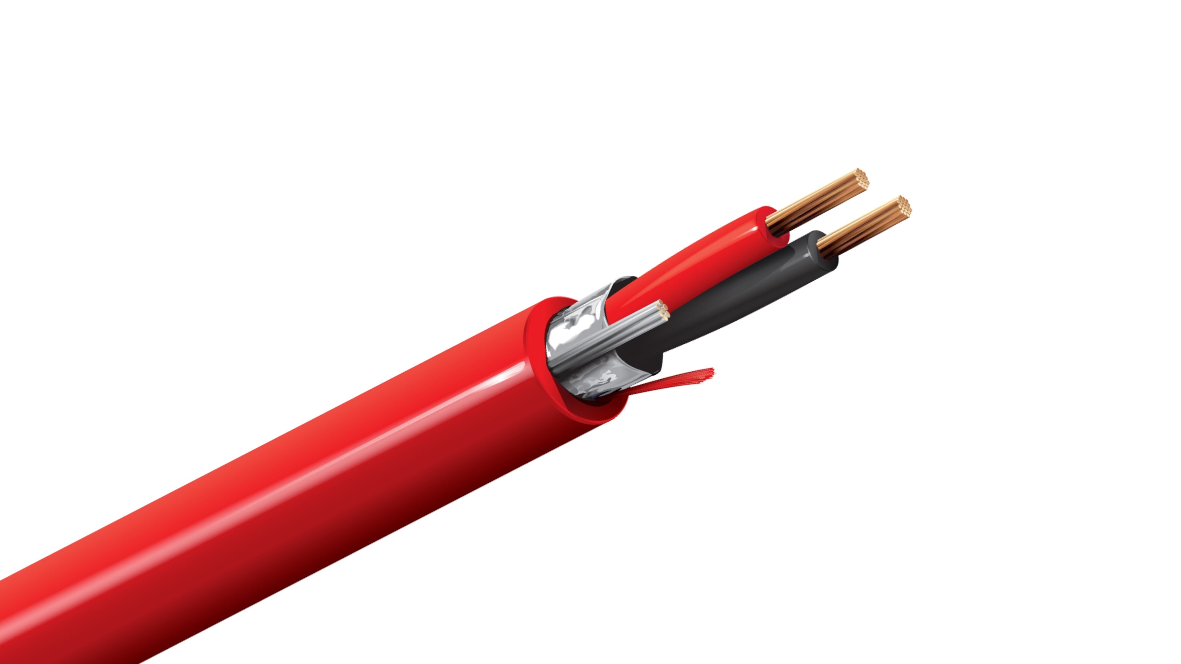 Belden 5100FL Cable, 14 AWG 2-Conductor Shielded, FPLR Riser Rated, Red PVC Jacket, Fire Alarm Control Wire.