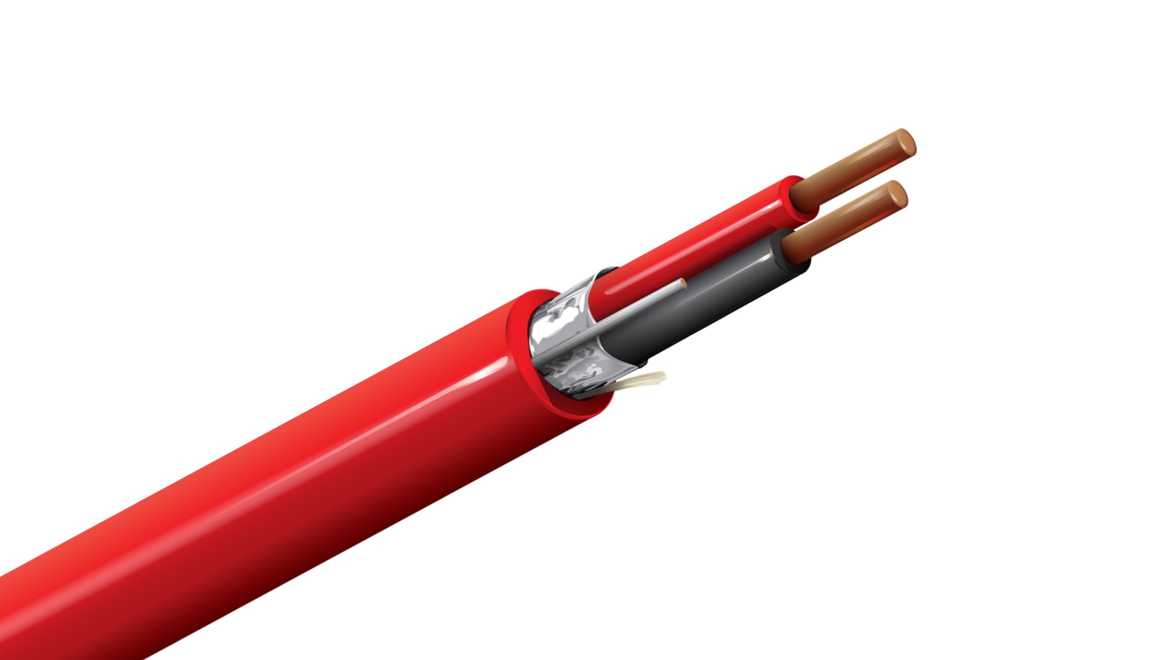 Belden 5120FL Cable, 14 AWG 2-Conductor Shielded, FPLR Riser Rated, Red PVC Jacket, Fire Alarm Control Wire.