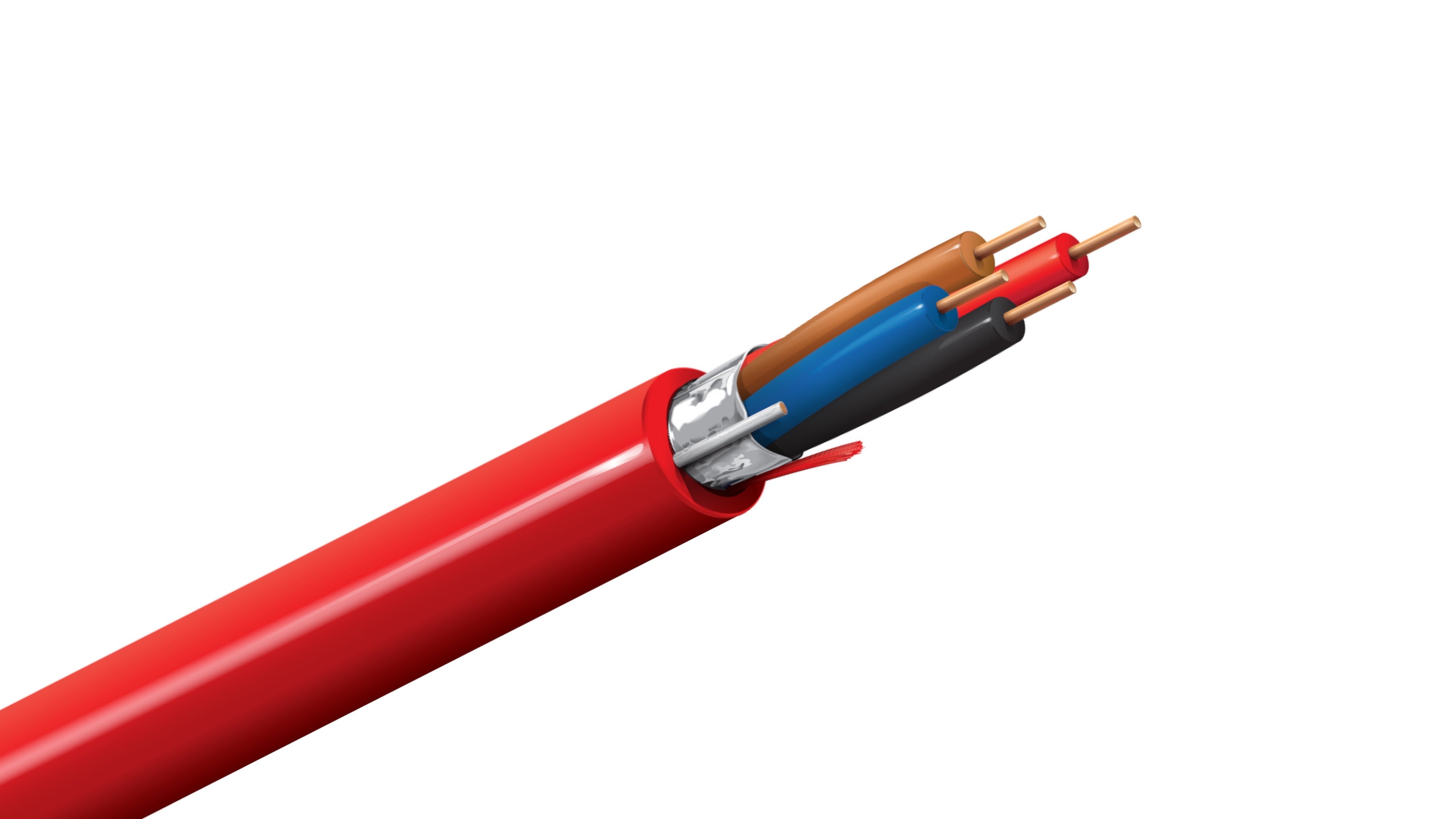 Belden 5122FL Cable, 14 AWG 4-Conductor Shielded, FPLR Riser Rated, Red PVC Jacket, Fire Alarm Control Wire.