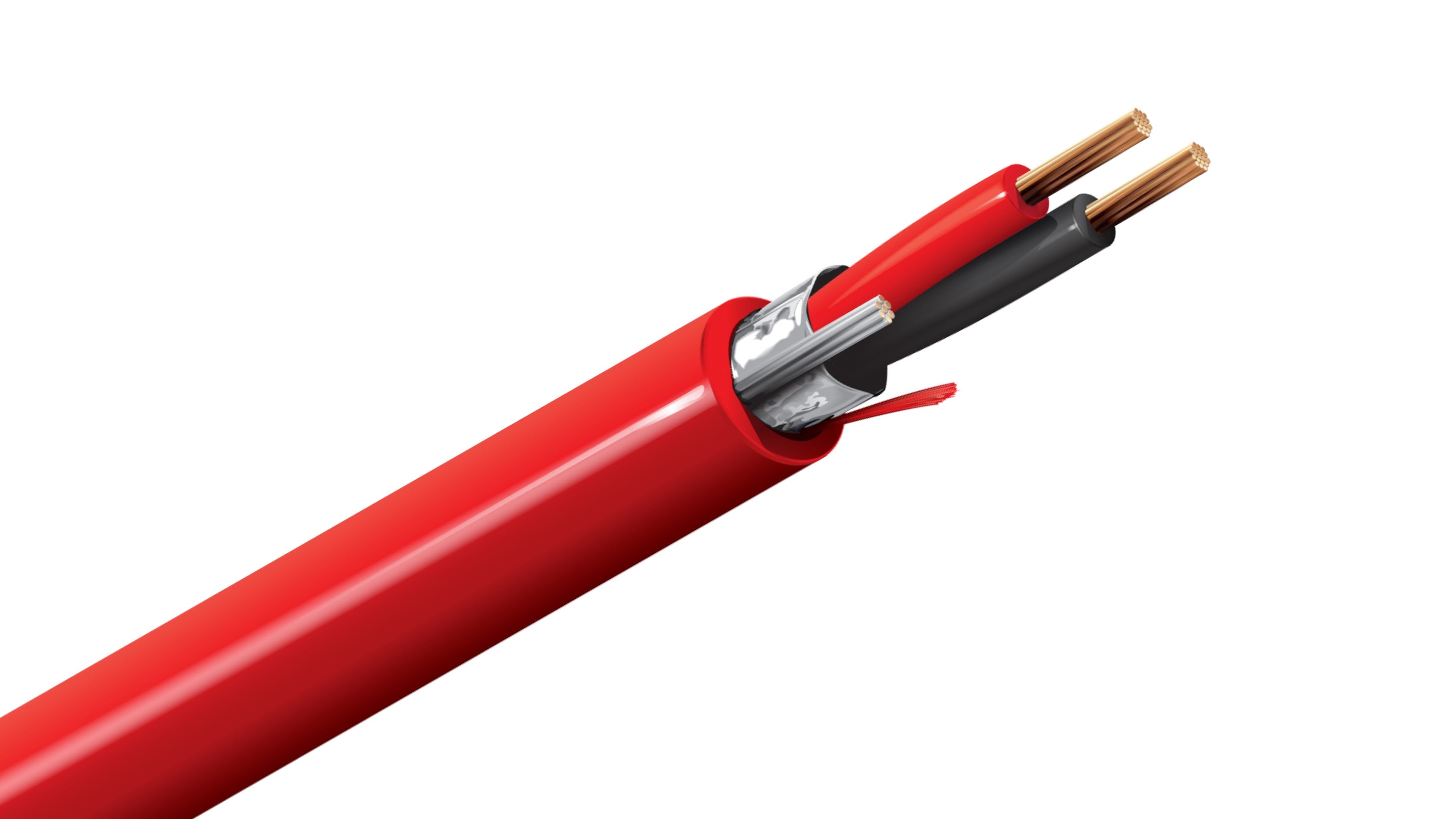 Belden 5200FL Cable, 12 AWG 2-Conductor Shielded, FPLR Riser Rated, Red PVC Jacket, Fire Alarm Control Wire.