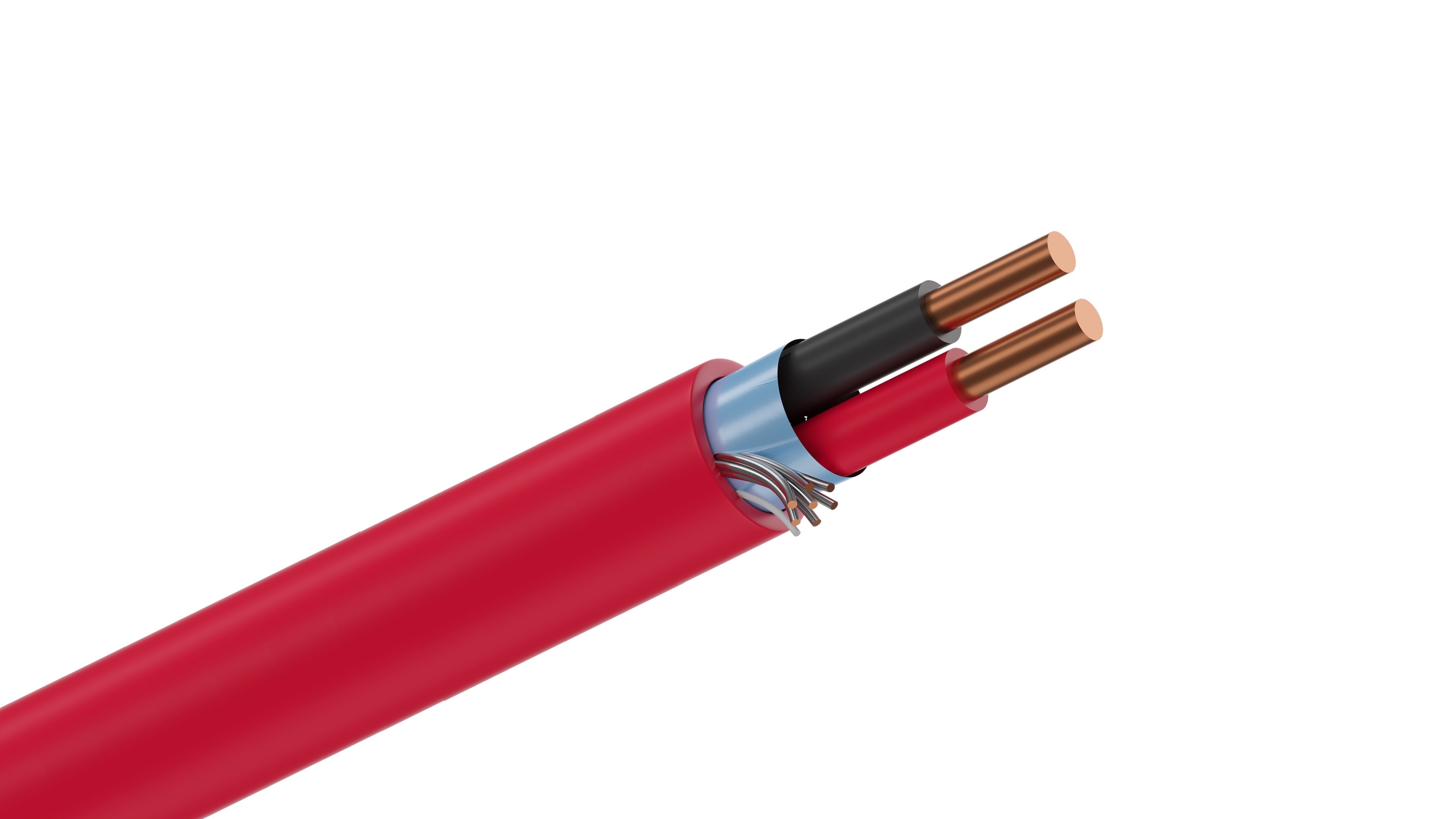 Belden 5220FL Cable, 12 AWG 2-Conductor Shielded, FPLR Riser Rated, Red PVC Jacket, Fire Alarm Control Wire.