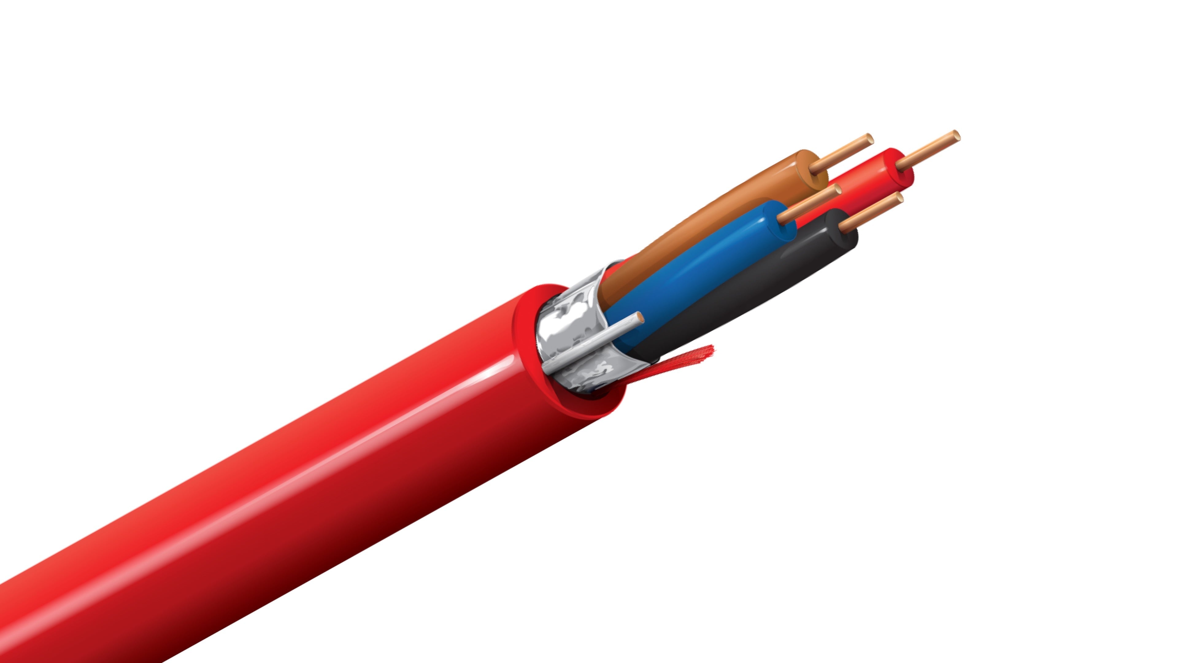Belden 5222FL Cable, 16 AWG 4-Conductor Shielded, FPLR Riser Rated, Red PVC Jacket, Fire Alarm Control Wire.
