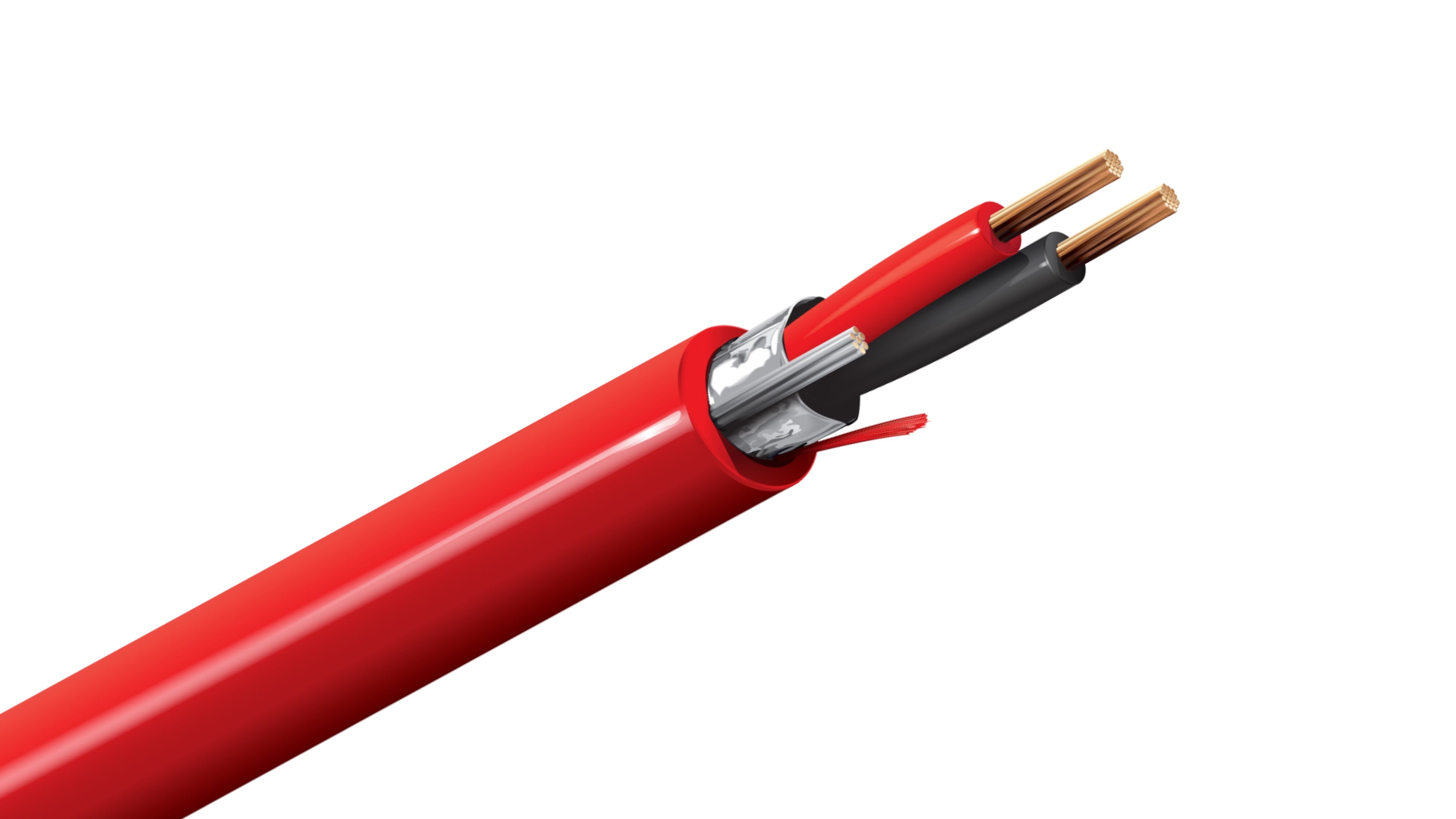 Belden 5300FL Cable, 18 AWG 2-Conductor Shielded, FPLR Riser Rated, Red PVC Jacket, Fire Alarm Control Wire.
