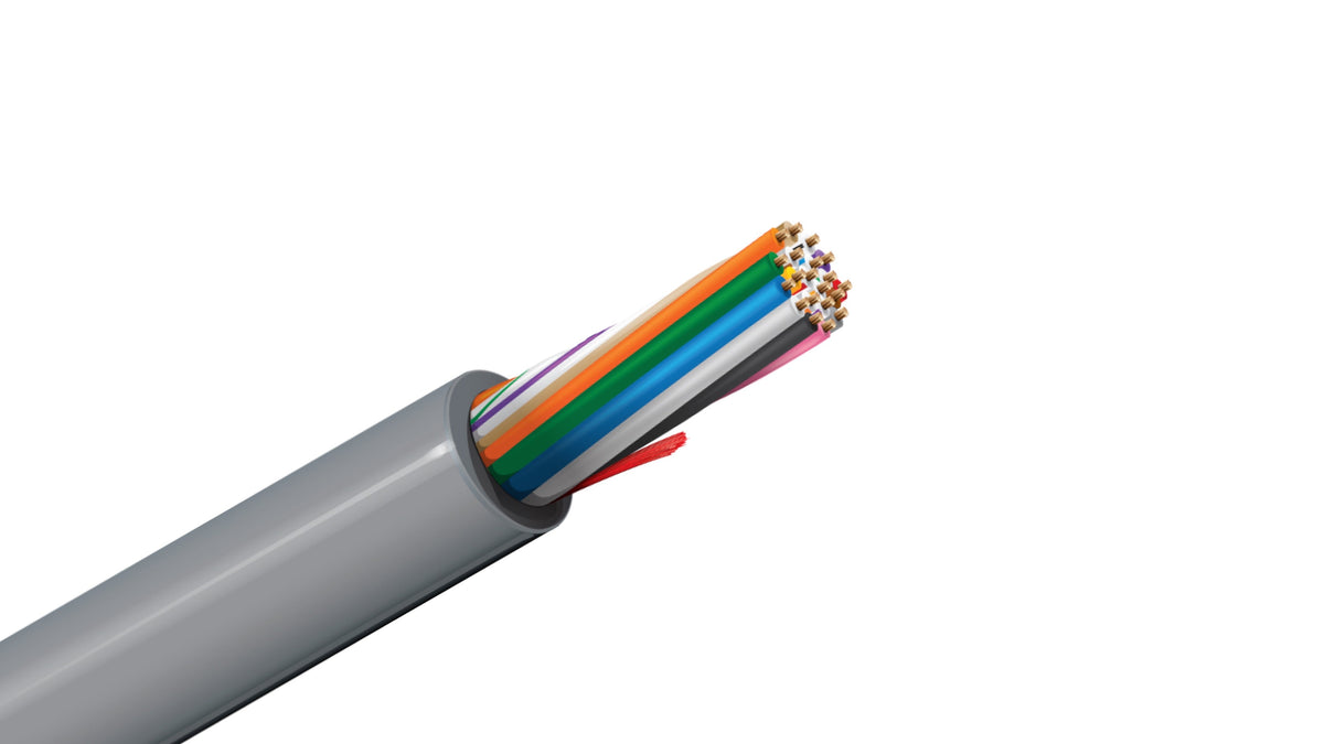 Belden 530BUE Control Cable, 20C 18 AWG Unshielded Stranded Bare Copper, 300V CMR Riser Rated Gray Multi-Wire Master Trunk.