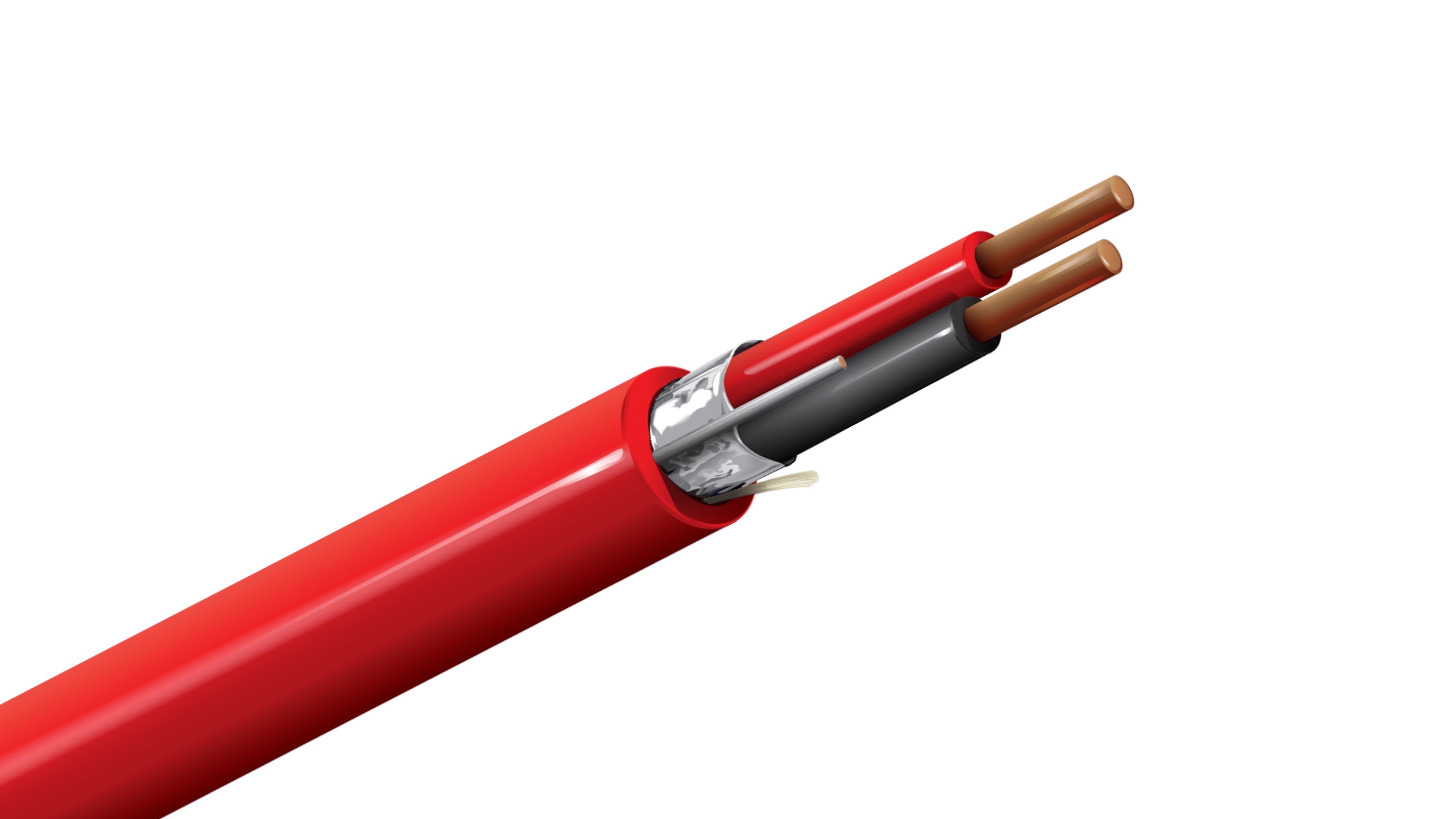 Belden 5320FL Cable, 18 AWG 2-Conductor Shielded, FPLR Riser Rated, Red PVC Jacket, Fire Alarm Control Wire.