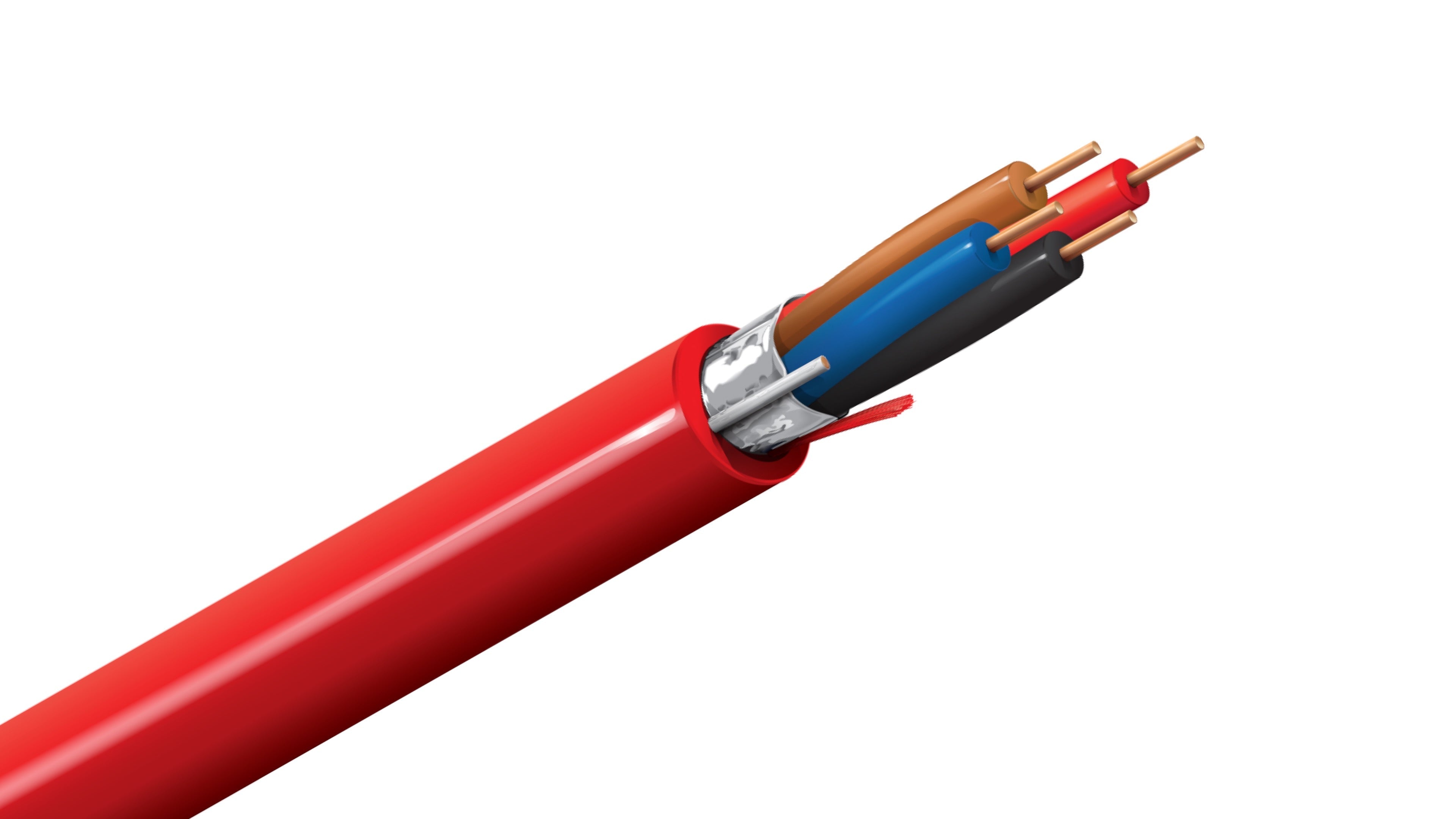 Belden 5322FL Cable, 18 AWG 4-Conductor Shielded, FPLR Riser Rated, Red PVC Jacket, Fire Alarm Control Wire.