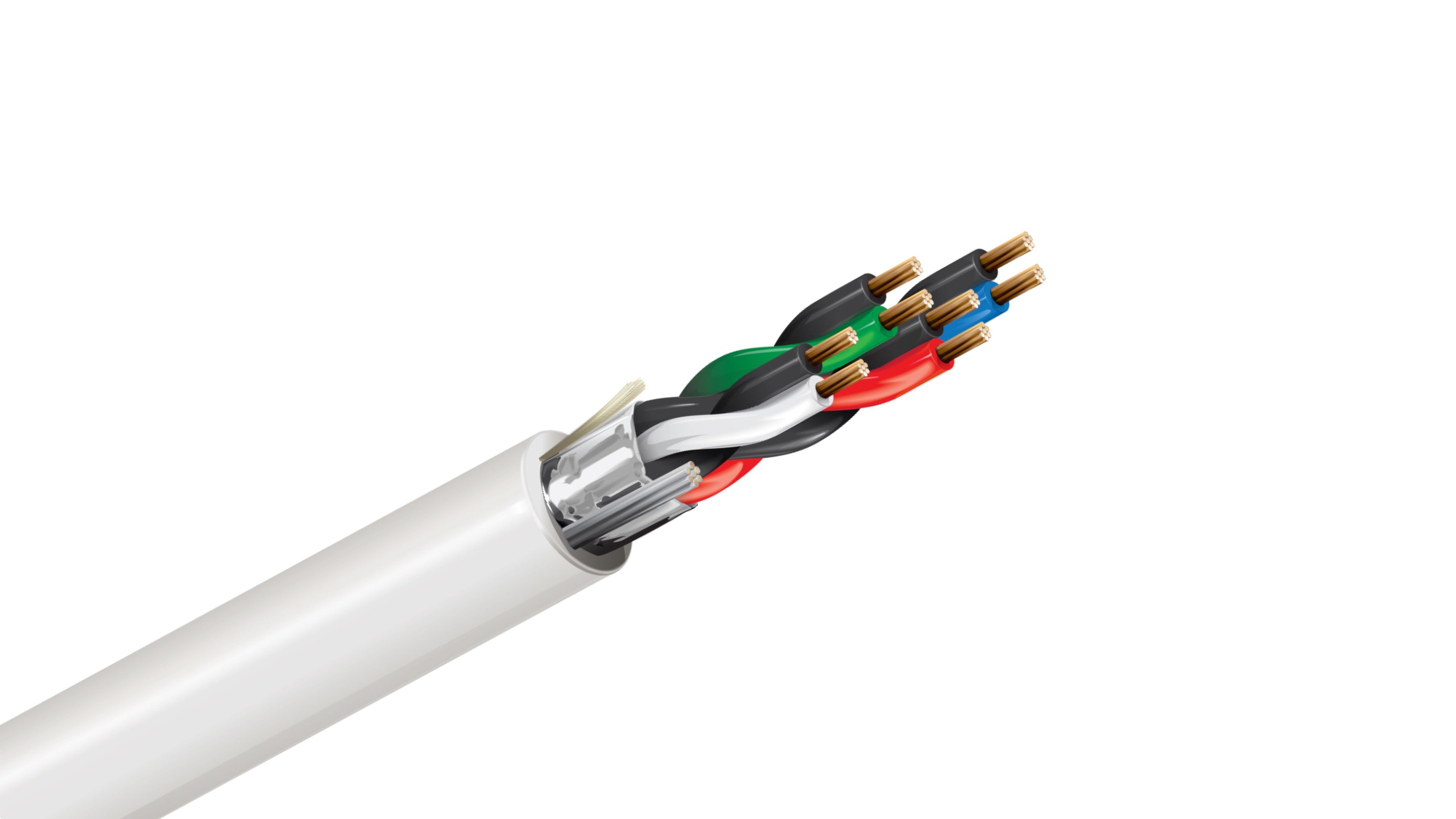 Belden 5543FE Cable, 22 AWG 4-Conductor Shielded, CMP Plenum Rated, White PVC Jacket, Security and Control Wire.