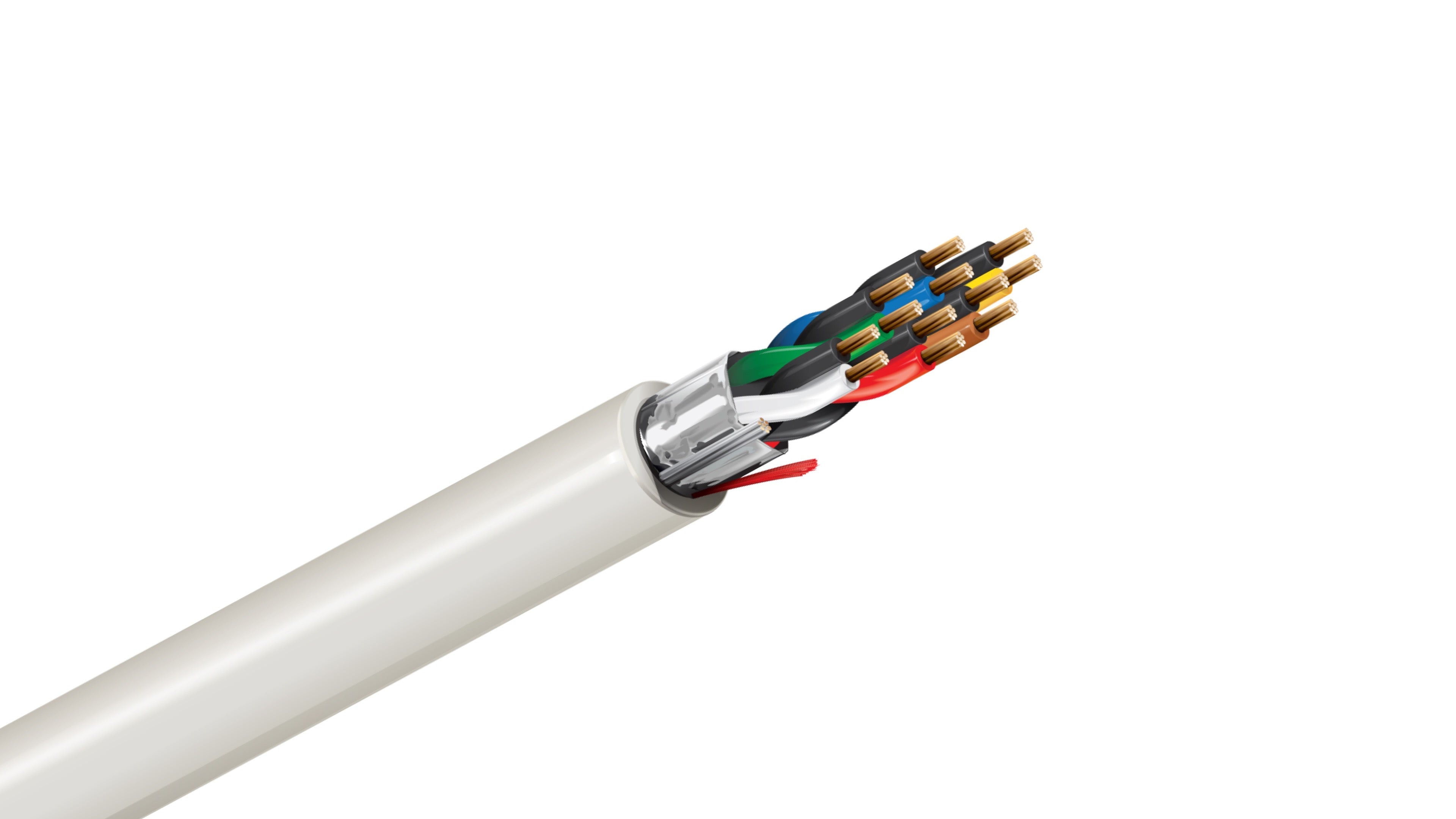 Belden 5545FE Cable, 22 AWG 6-Conductor Shielded, CMP Plenum Rated, White PVC Jacket, Security and Control Wire.