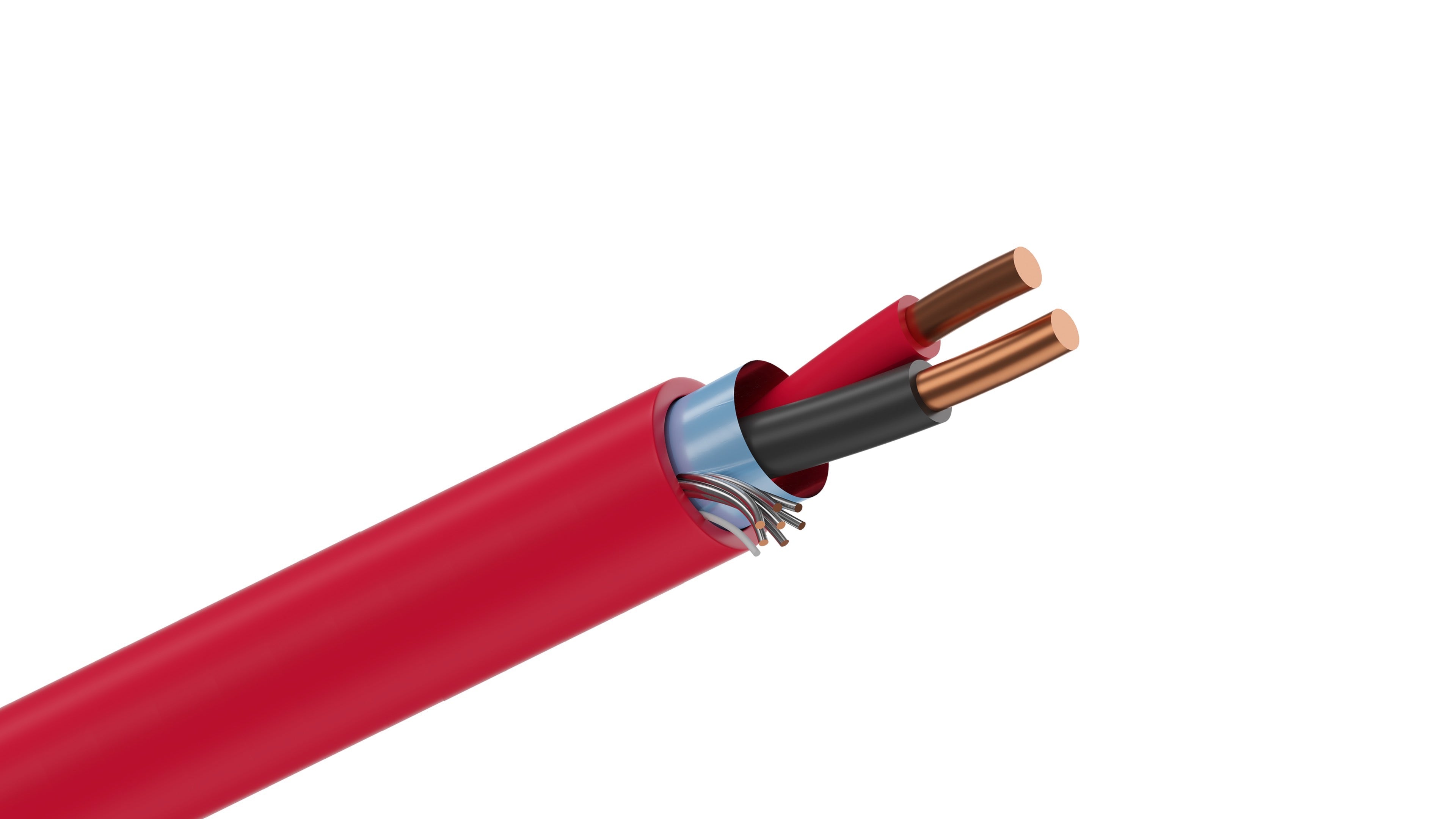 Belden 6220FL Cable, 12 AWG 2-Conductor Solid BC, FPLP Plenum Rated, Red Flamarrest Jacket, Fire Alarm Control Wire.